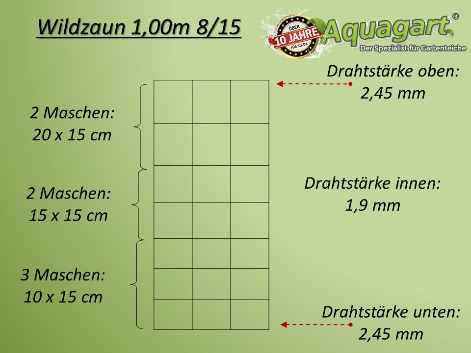Aquagart 50m Wildzaun Forstzaun Knotengeflecht Weidezaun Drahtzaun 100/8/15 Schwer