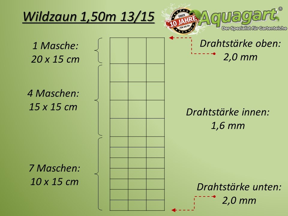 Aquagart 50m Wildzaun Forstzaun Knotengeflecht Weidezaun Drahtzaun 150/13/15