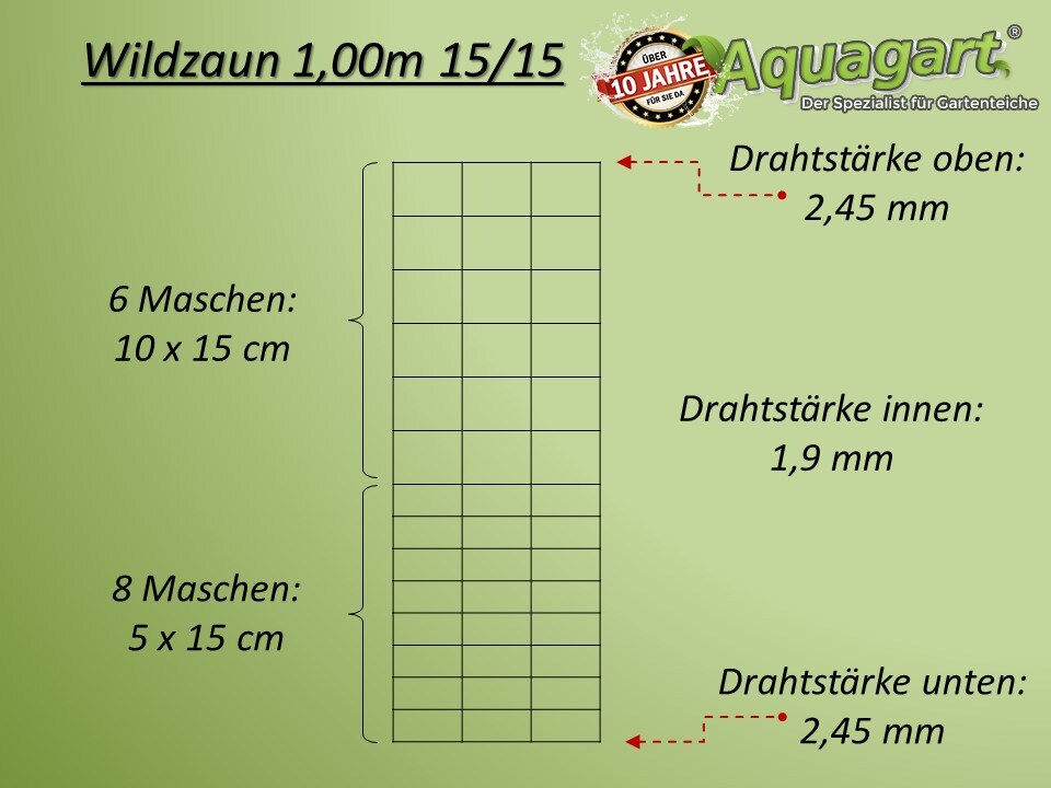 Aquagart 100m Wildzaun Forstzaun Knotengeflecht Drahtzaun 100/15/15 Schwere Ausführung
