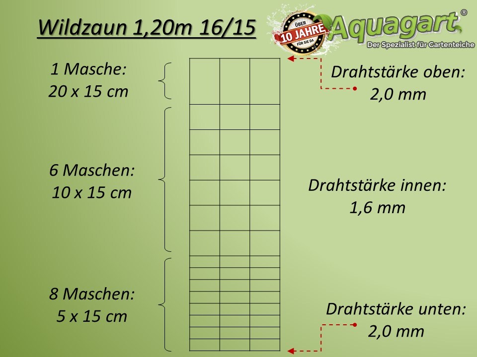 Aquagart 250m Wildzaun Forstzaun Drahtzaun Knotengeflecht 120/16/15+ Pfosten + Spanndraht