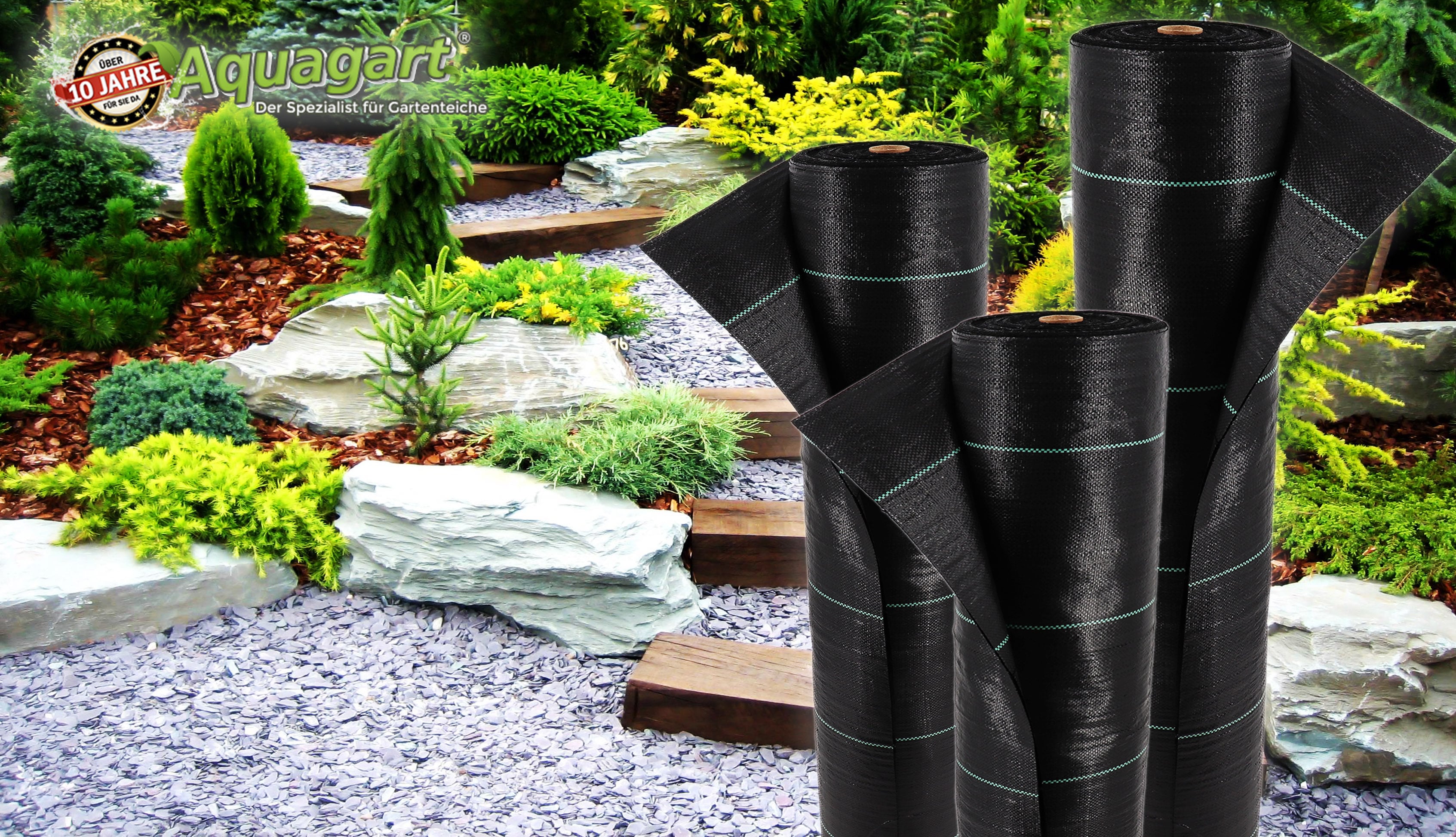 Aquagart 10m&sup2; Bodengewebe Unkrautfolie Mulchfolie 100g 1m breit schwarz 