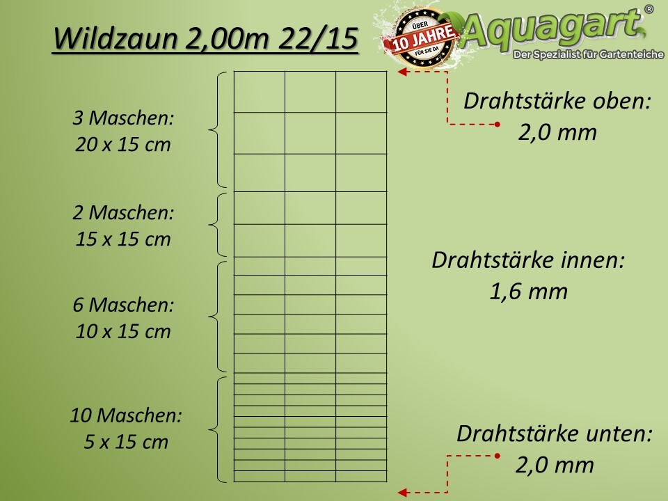Aquagart 100m Wildzaun Forstzaun Weidezaun Drahtzaun 200/22/15