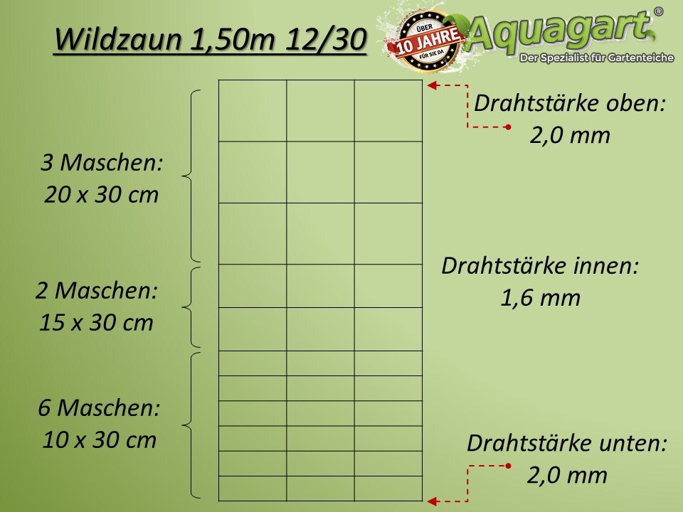 Aquagart 50m Wildzaun Forstzaun Weidezaun Drahtzaun Knotengeflecht 150/12/30