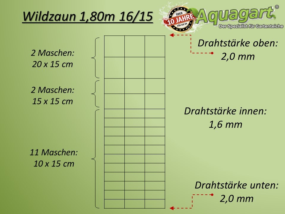 Aquagart 350m Wildzaun Forstzaun Weidezaun Drahtzaun Knotengeflecht 180/16/15