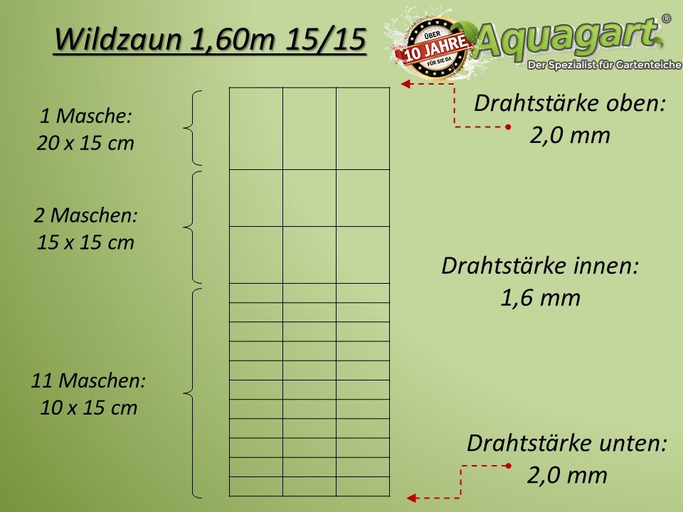 Aquagart 150m Wildzaun Forstzaun Knotengeflecht 160/15/15+ Z-Profil Zaunpfosten