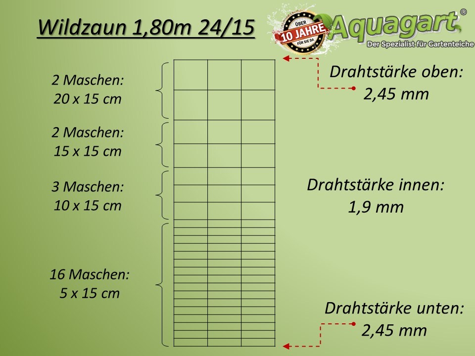 Aquagart 500m Wildzaun Forstzaun Weidezaun Drahtzaun 180/24/15 Schwere Ausführung