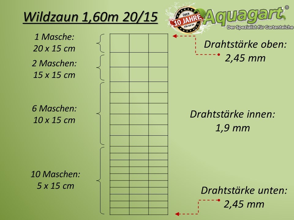 Aquagart 300m Wildzaun Forstzaun Weidezaun Drahtzaun 160/20/15 Schwere Ausführung