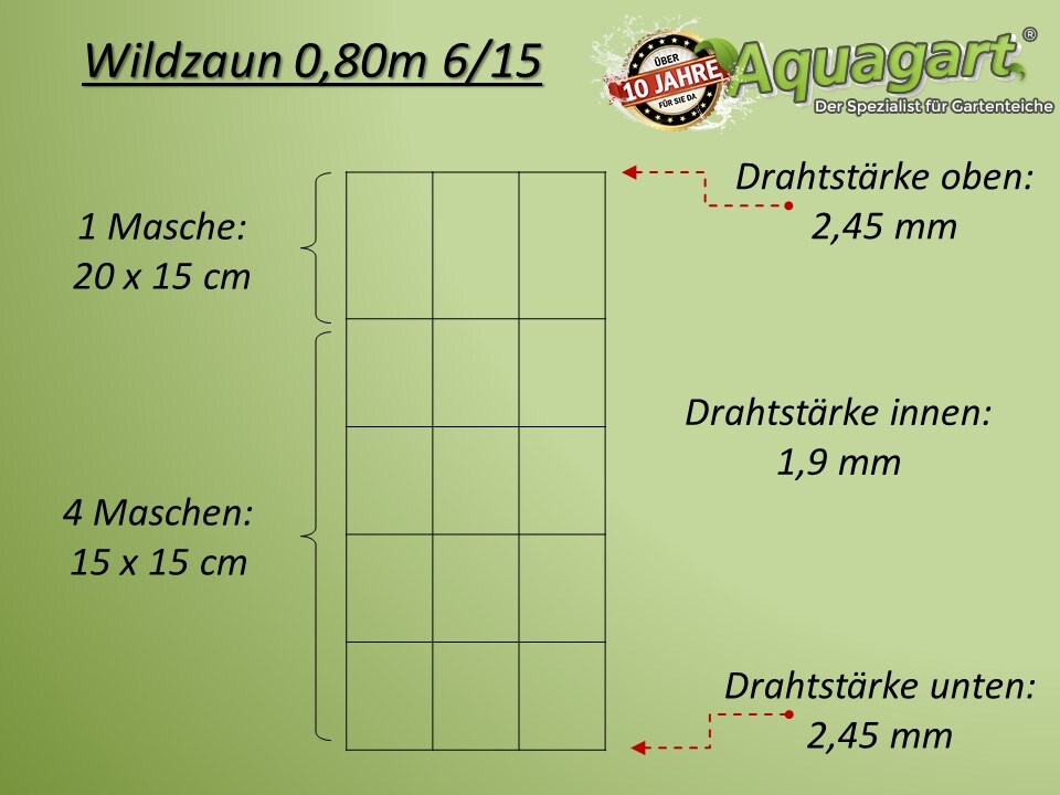 Aquagart 250m Wildzaun Forstzaun Knotengeflecht Weidezaun Drahtzaun 80/6/15 Schwer