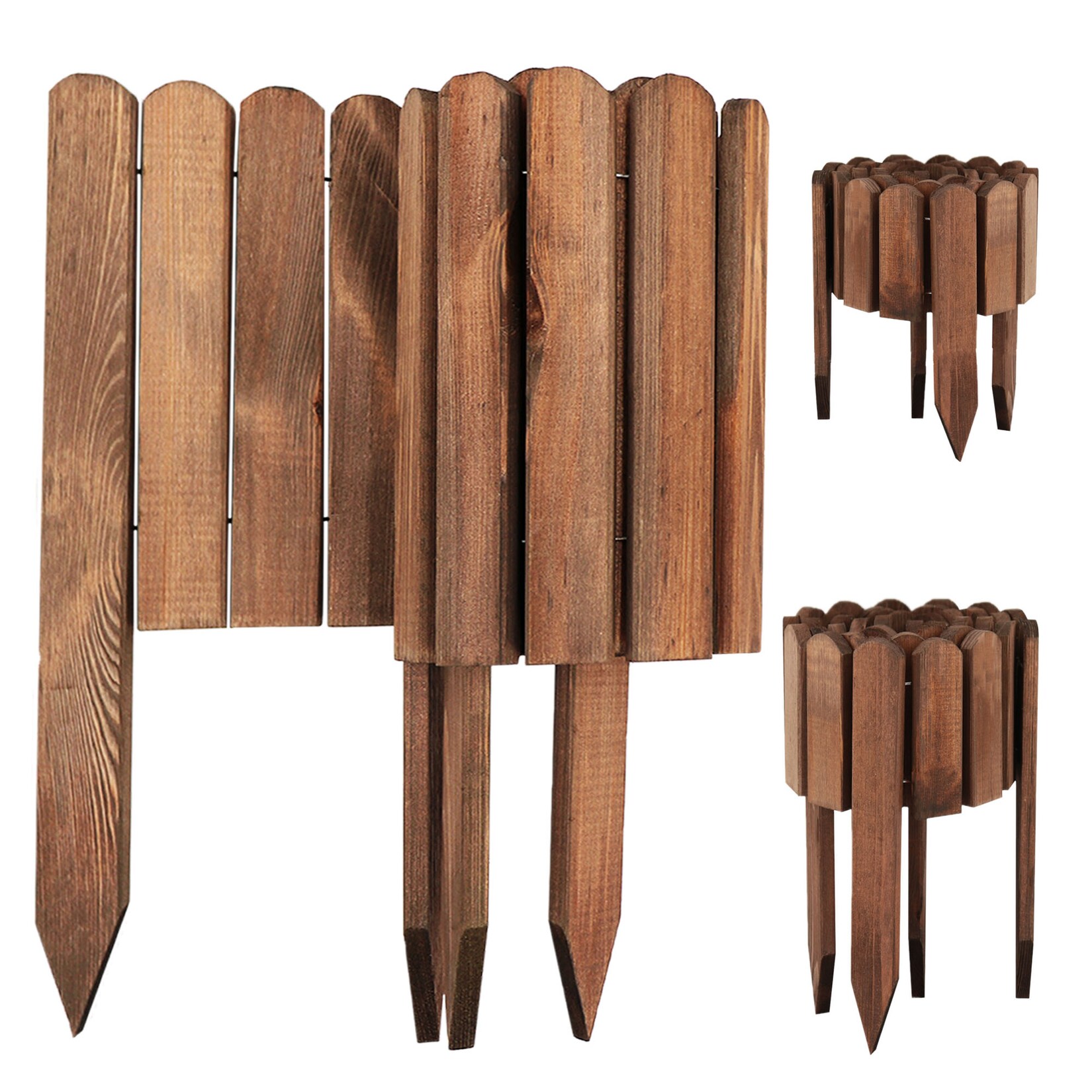 Aquagart 3 x Holz Rollzaun Dunkelbraun 30x200 cm Beeteinfassung für Beet-& Rasenabgrenzungen I Flexible Beetumrandung für Wege