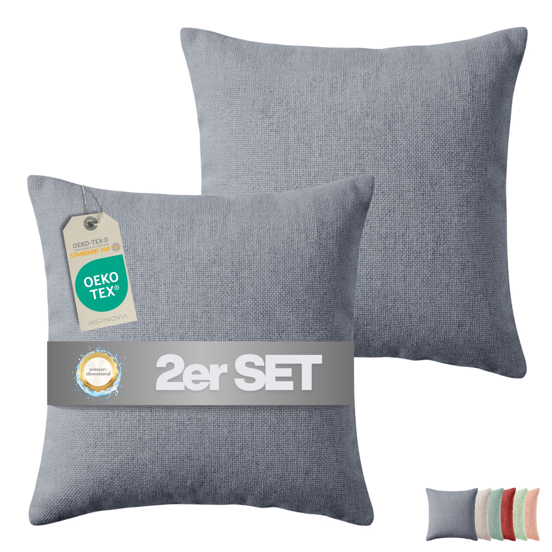 Inspinovia Outdoor Kissen 2er Set inkl. F&uuml;llung 45 x 45 cm Grau, nachhaltig und OEKO-TEX zertifiziert 