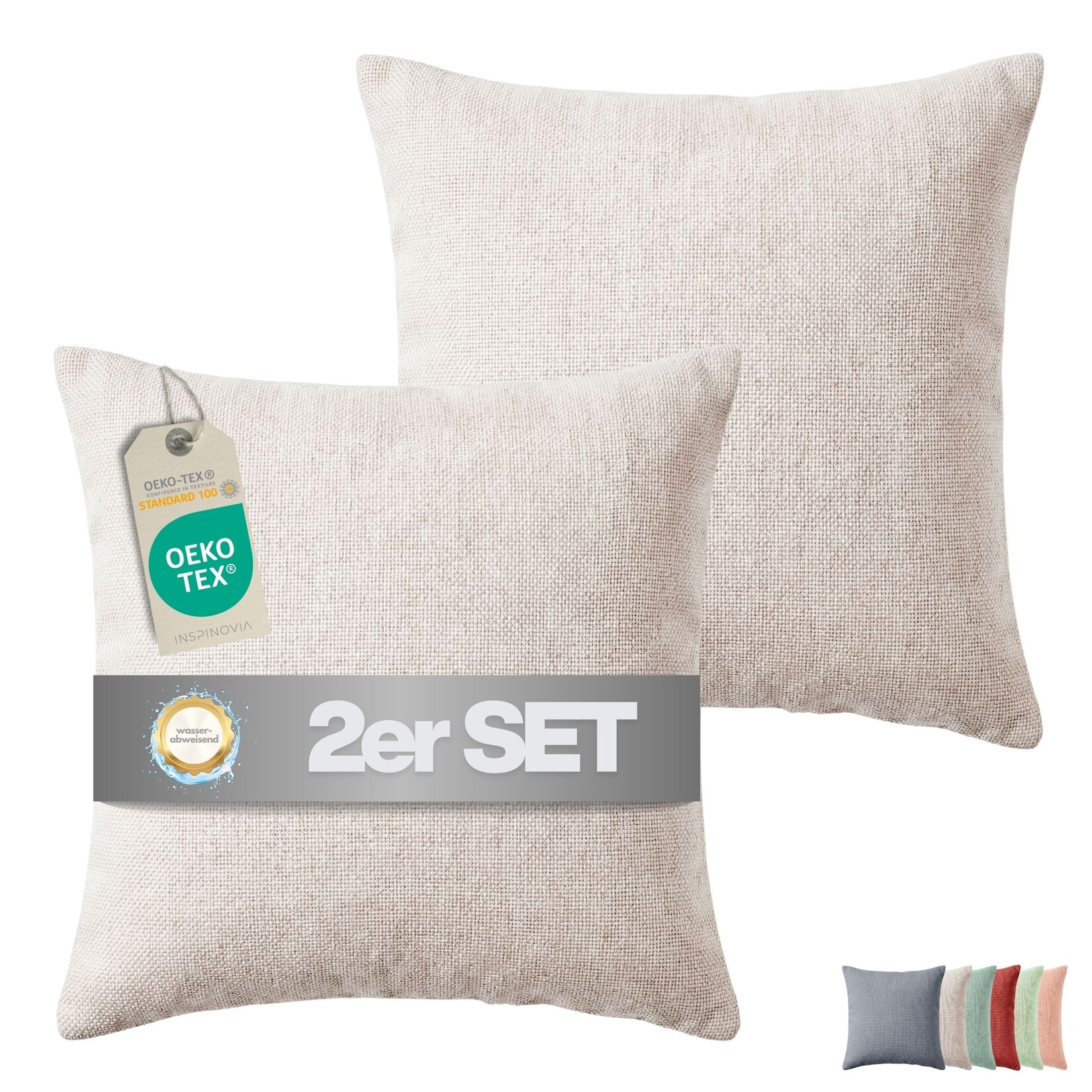 Outdoor Kissen 2er Set inkl. Füllung 45 x 45 cm Creme, nachhaltig und OEKO-TEX zertifiziert
