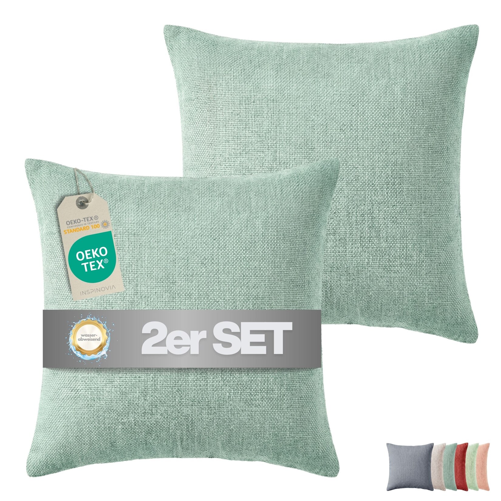 Outdoor Kissen 2er Set inkl. Füllung 45 x 45 cm Mint, nachhaltig und OEKO-TEX zertifiziert