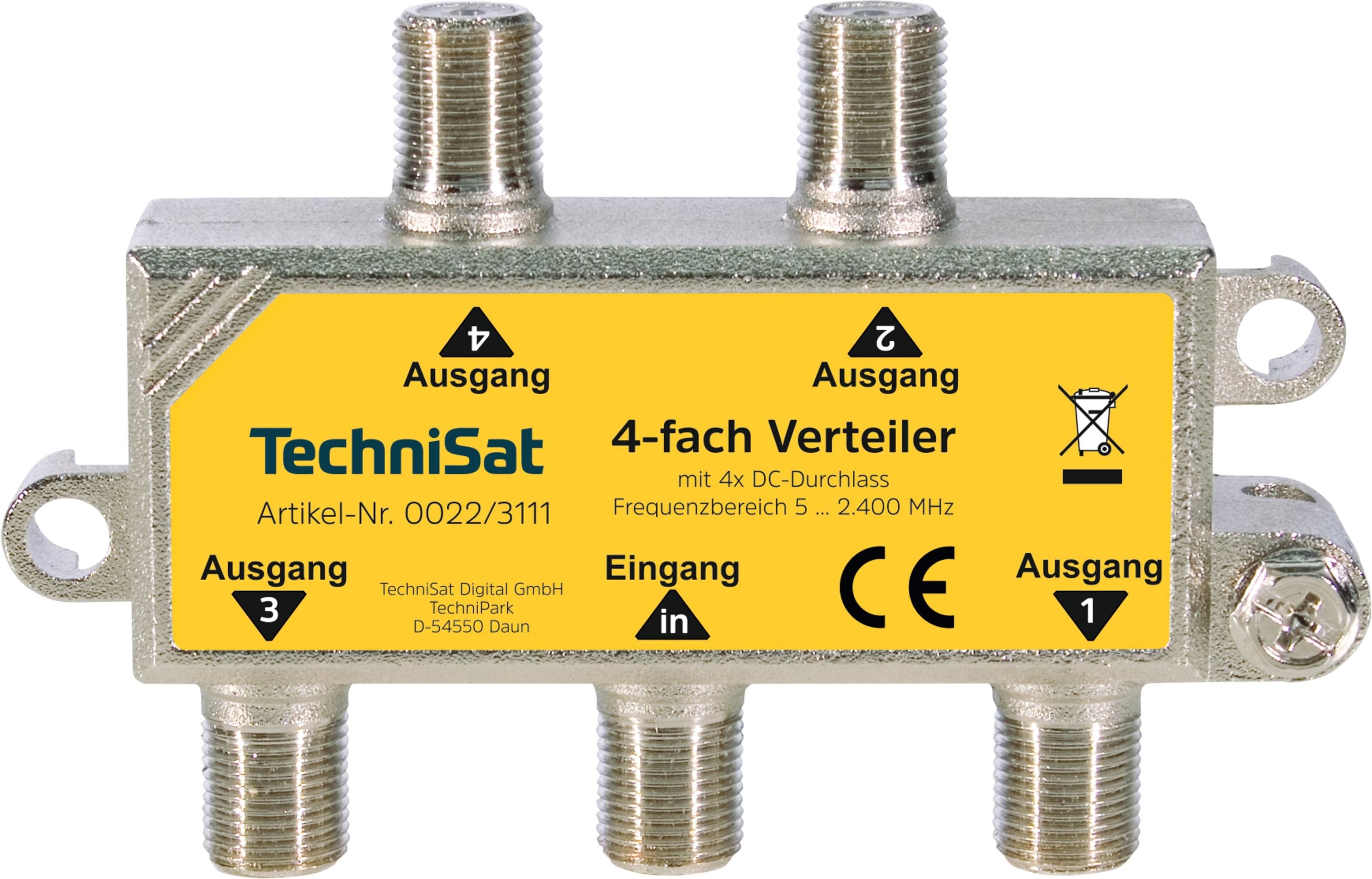 TechniSat 4-Wege-Verteiler | Sat-Verteiler mit DC-Durchlass f&uuml;r TECHNIROUTER 