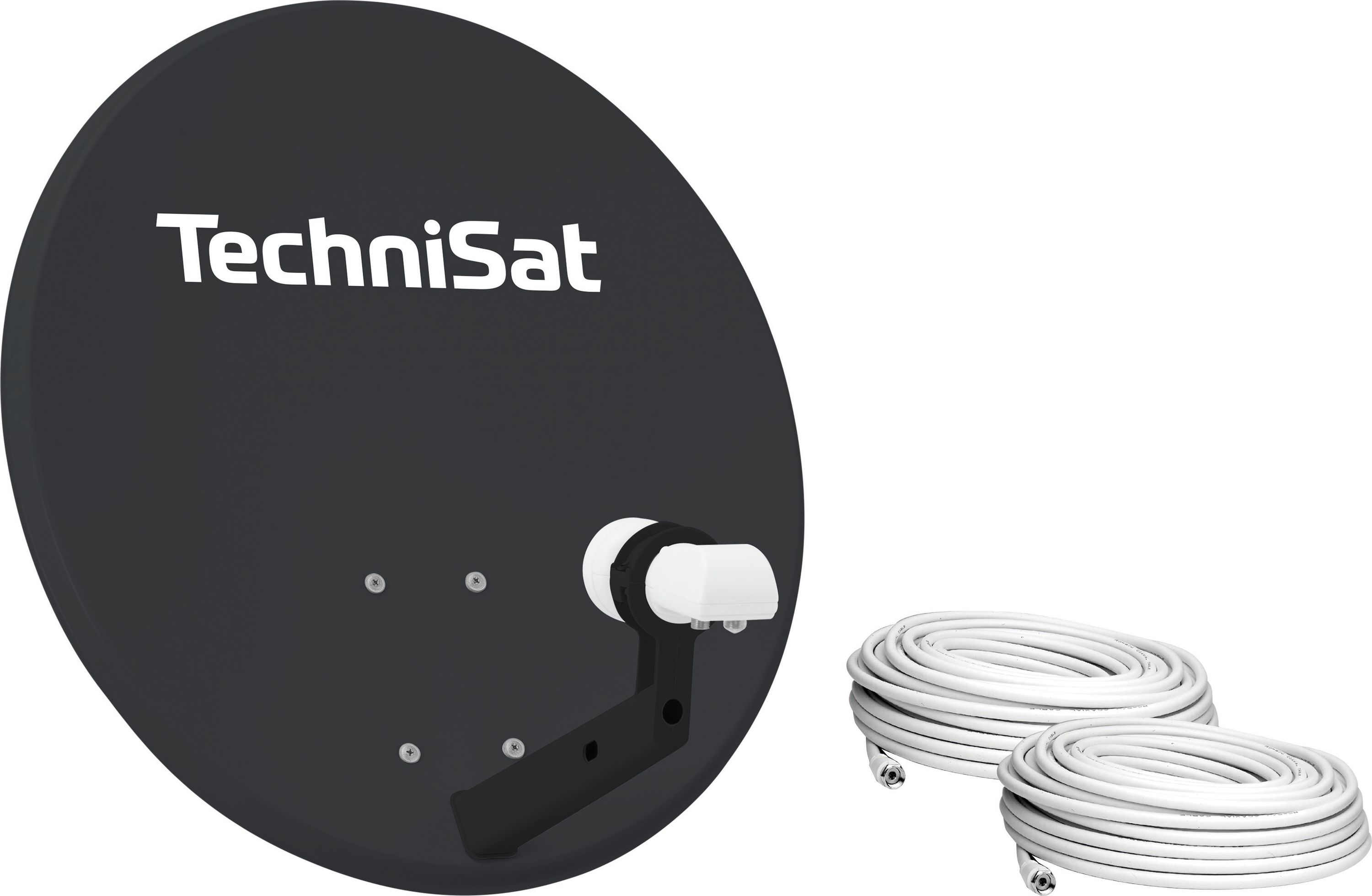 TechniSat TECHNITENNE 60 - SAT-Anlage, 60 cm Durchmesser, f&uuml;r 2 Teilnehmer, inkl. Twin-LNB, 2x10m Kabel anthrazit 