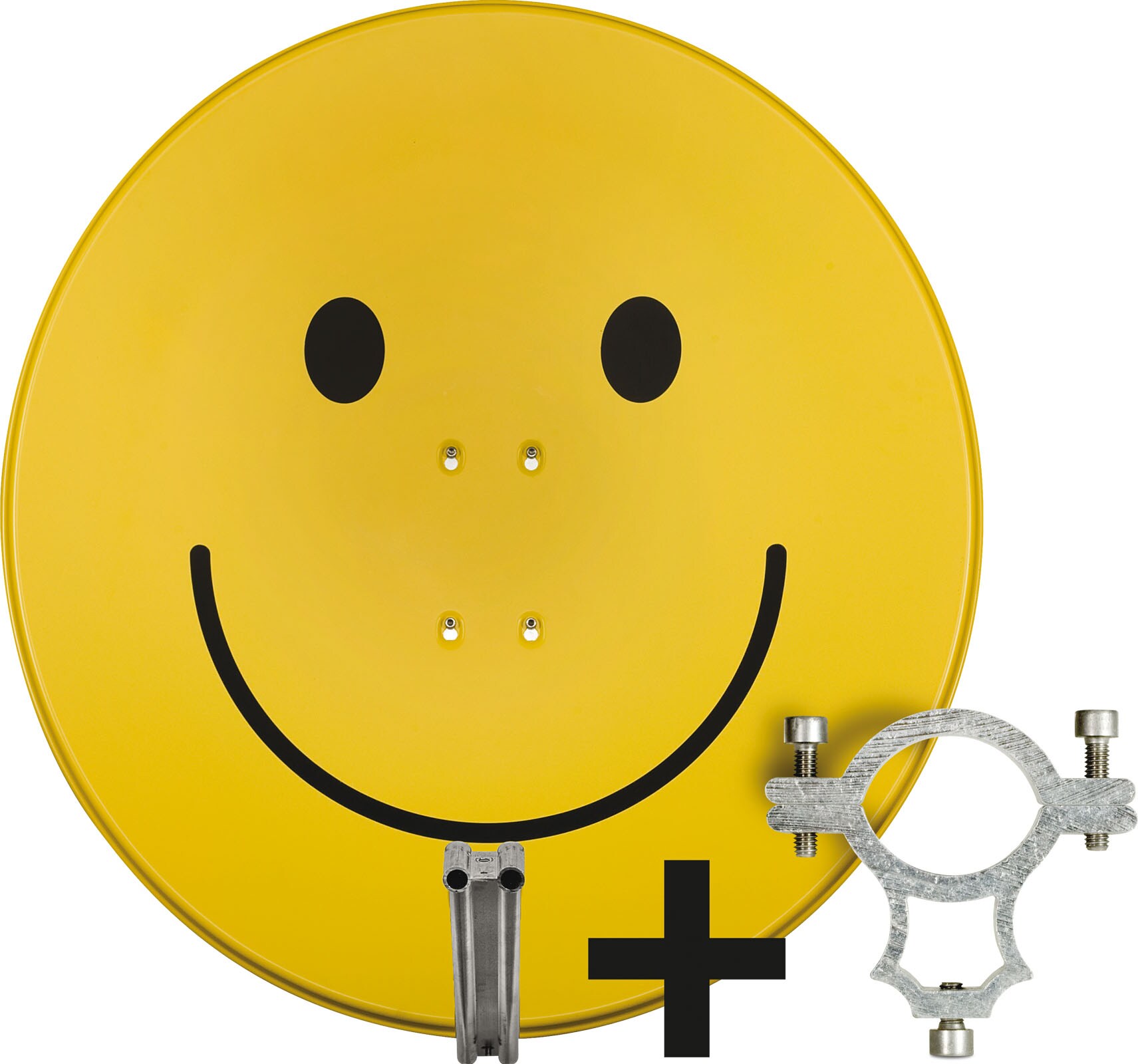TechniSat SATMAN 850 PLUS | 85cm Sat-Antenne mit 40mm LNB-Halteschelle | rot gelb mit smiley 