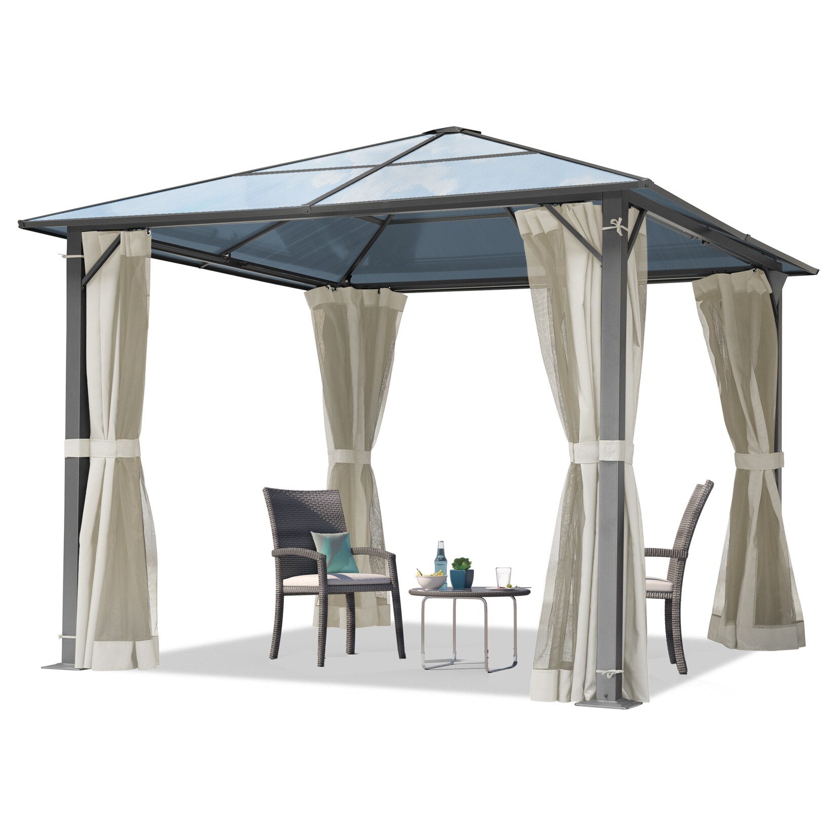 Hardtop Gartenpavillon Moonlight Deluxe, inkl. 4 Seitenteile 3x3 m Crème