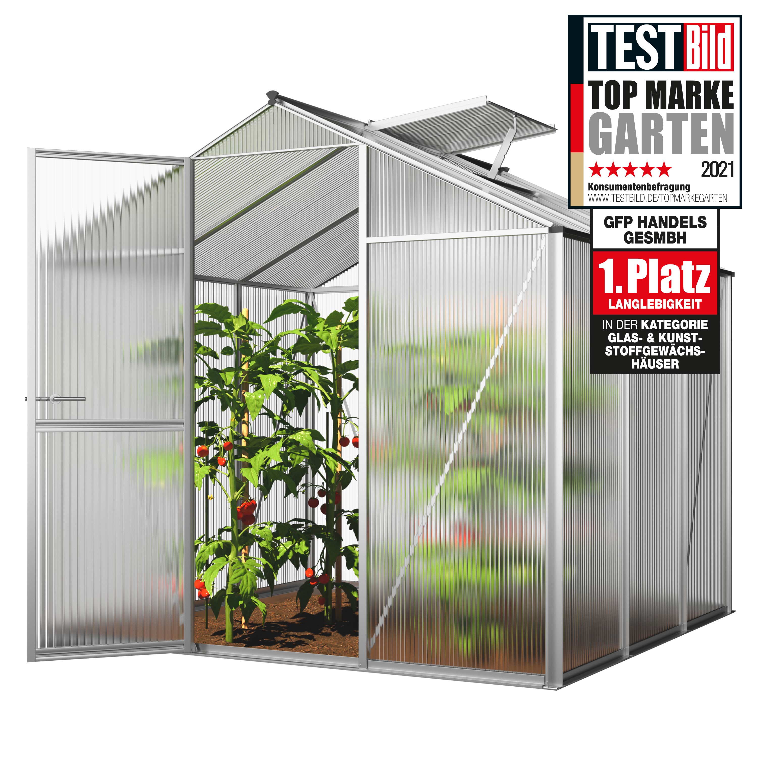 GFP Gew&auml;chshaus ECO Aluminium-Rahmen 8 mm Polycarbonatplatten  192 x 131 cm 