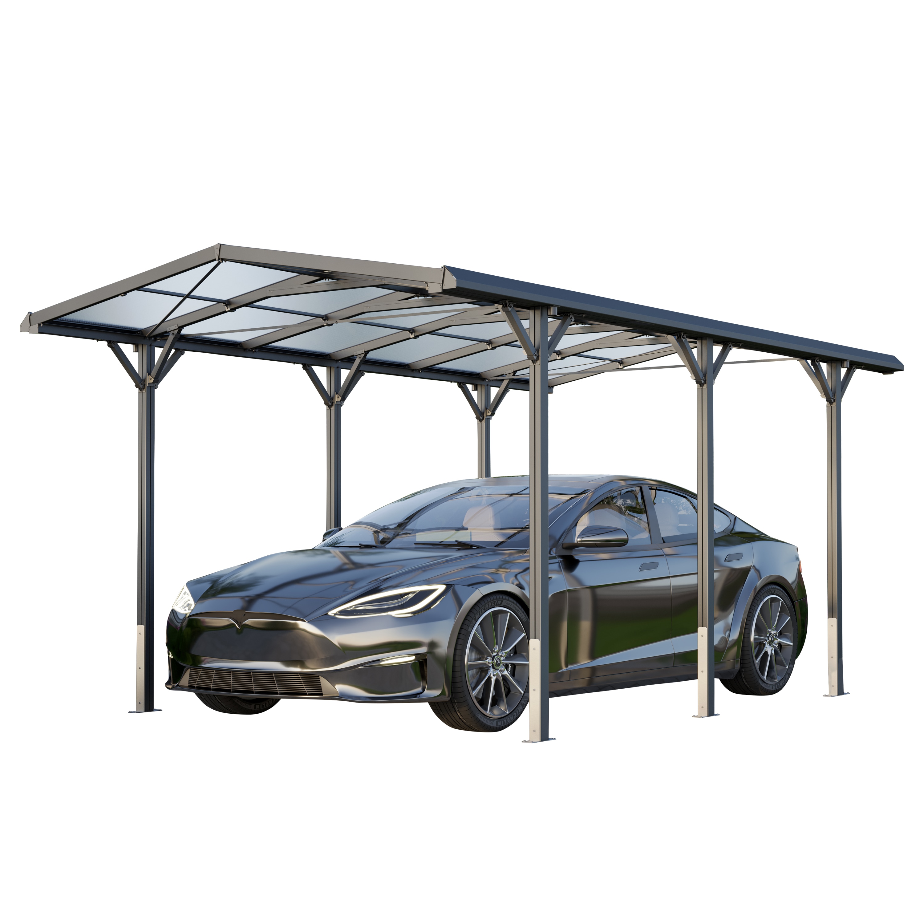 GFP Carport 2,85x5,05m Auto Unterstand Aluminium Anthrazit inkl. Regenrinne 