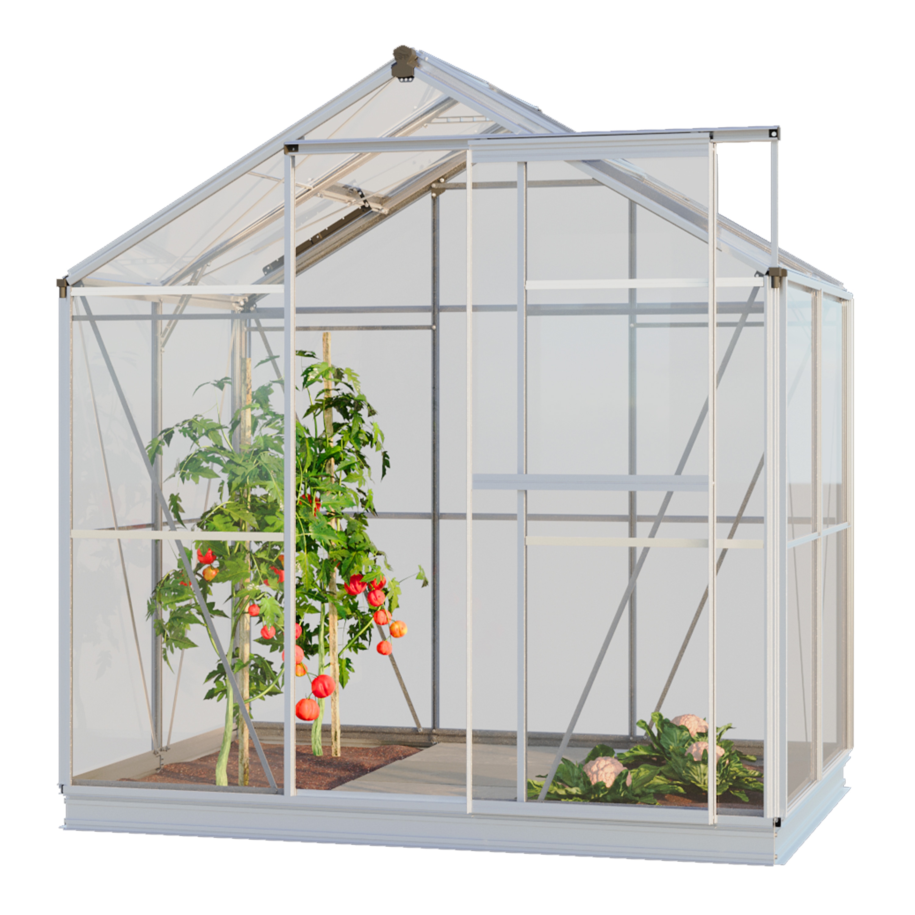 GFP Gew&auml;chshaus Glasgew&auml;chshaus mit Aluminium-Rahmen inkl. Fundamentrahmen und autom. Fenster&ouml;ffner 192 x 131 x192 cm 