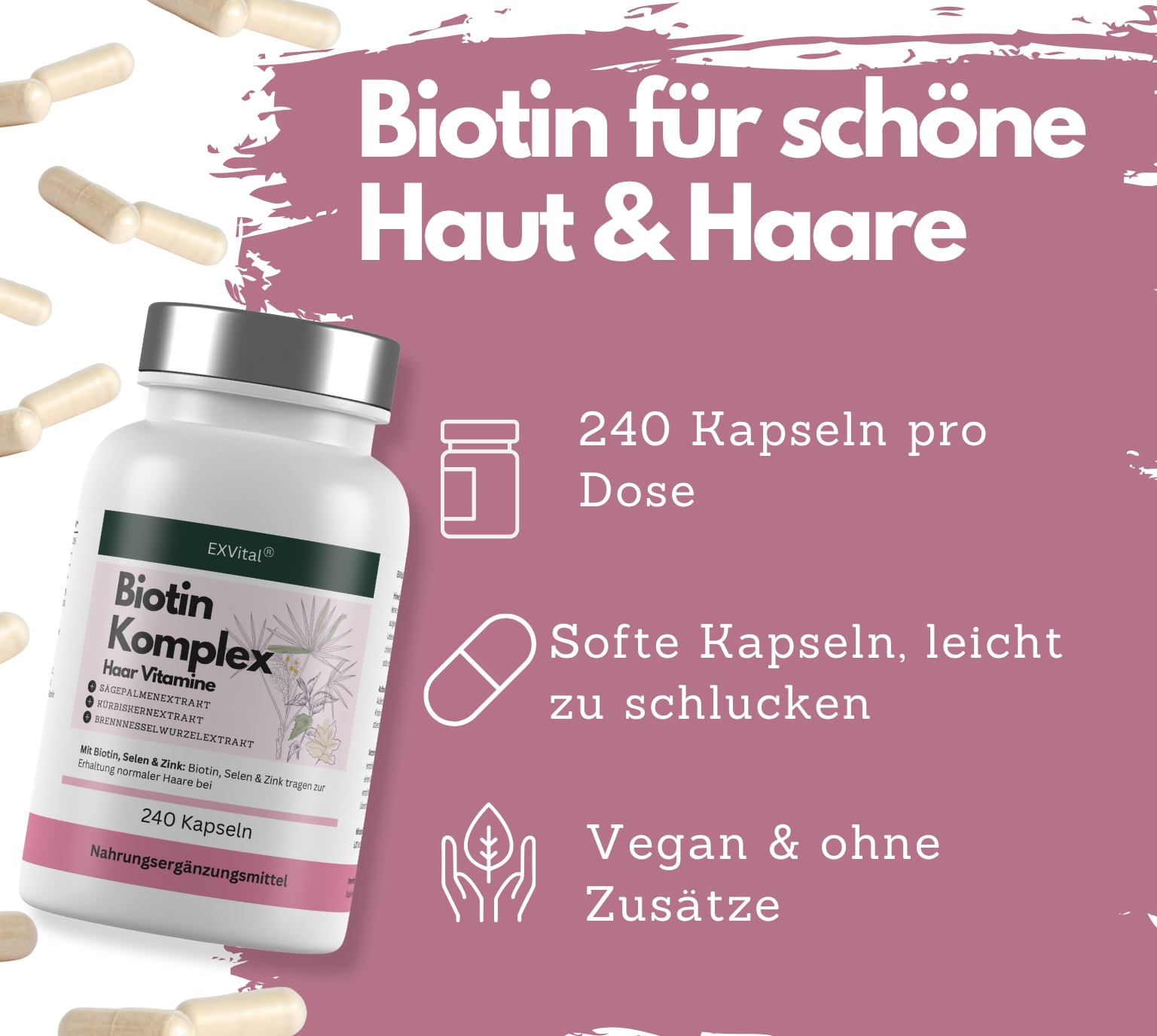 EXVital&reg; Biotin Komplex Kapseln, hochdosiert, 240 Kapseln 