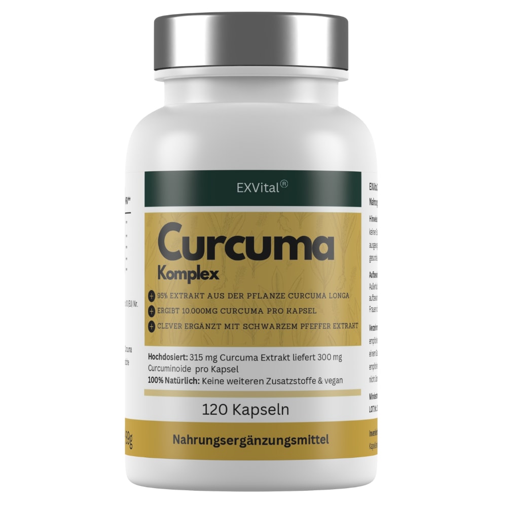 EXVital&reg; Curcuma Komplex mit Curcuma Extrakt, Curcuma Pulver & Piperin, 120 Kapseln 