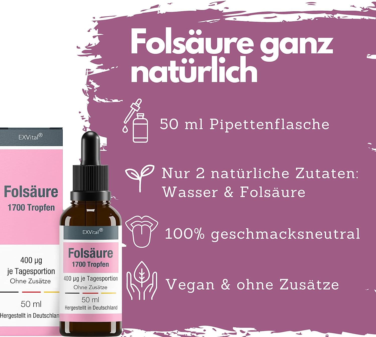 EXVital&reg; Fols&auml;ure Tropfen, Vitamin B9, 50 ml 