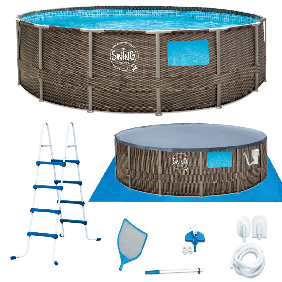 Swing Rahmen rund Pool &Oslash;457 x 122cm Rattanoptik inkl. Zubeh&ouml;r 