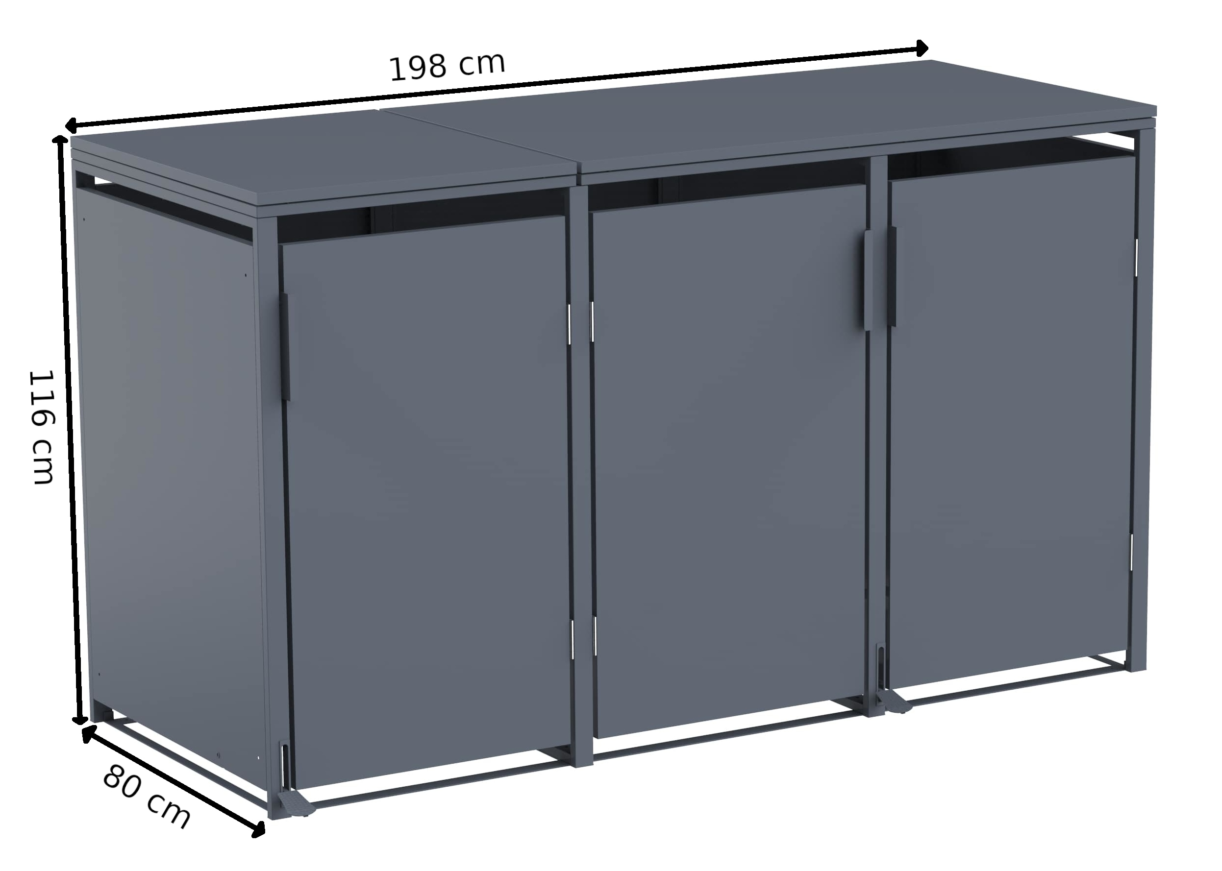 M&uuml;lltonnenbox Anthrazit f&uuml;r 3 M&uuml;lltonnen 120L 240L 198x80x116cm Pedal Softclose 