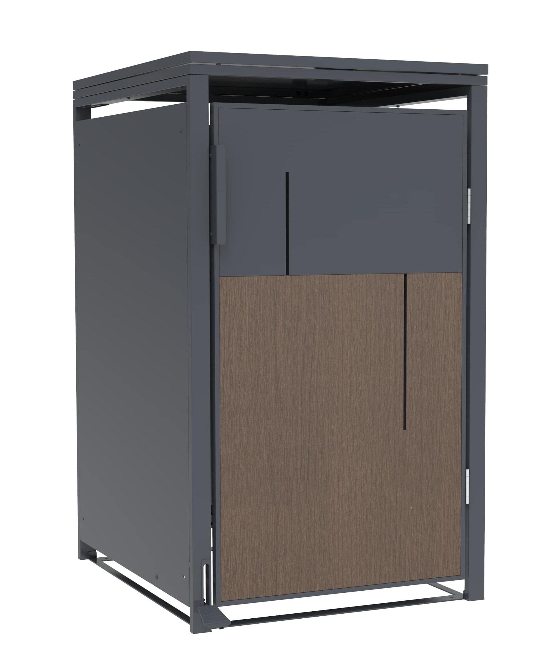 M&uuml;lltonnenbox Anthrazit mit Holzoptik f&uuml;r 1 M&uuml;lltonne 240L 68x80x116cm Pedal 