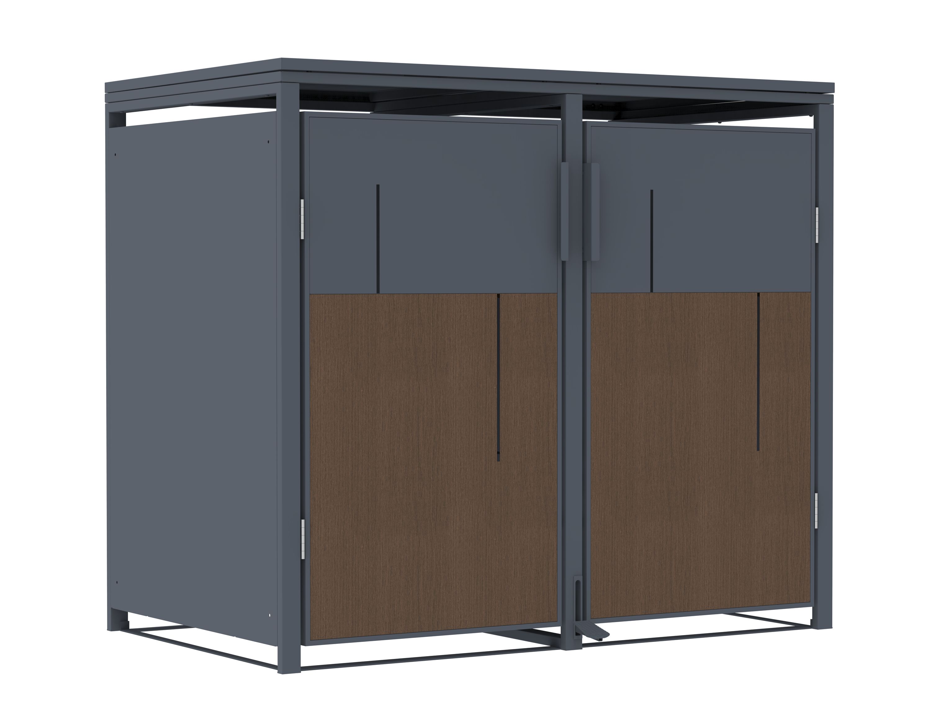 M&uuml;lltonnenbox Anthrazit mit Holzoptik f&uuml;r 2 M&uuml;lltonnen 240L 132x80x116cm Pedal 