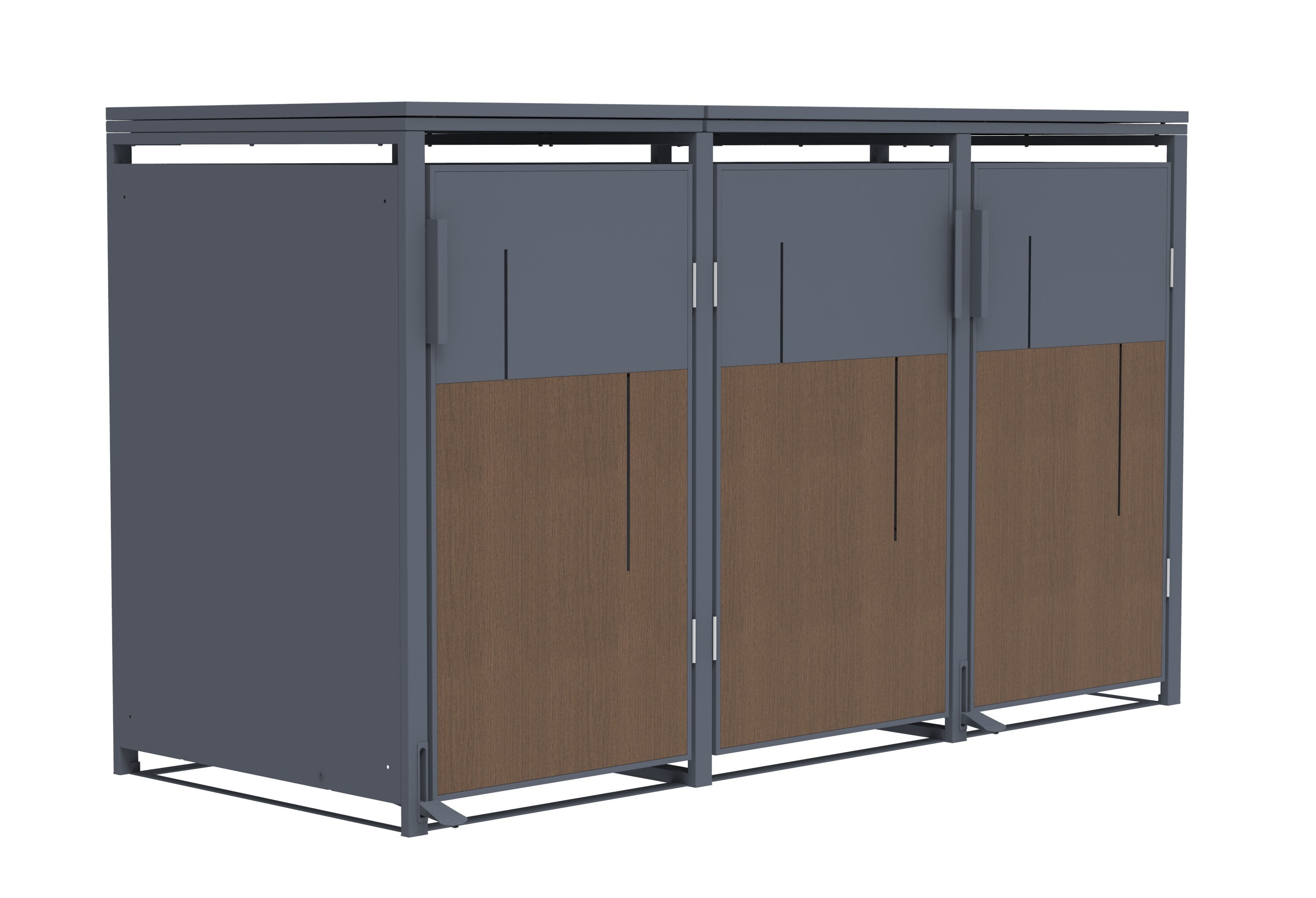 M&uuml;lltonnenbox Anthrazit mit Holzoptik f&uuml;r 3 M&uuml;lltonnen 240L 198x80x116cm Pedal 