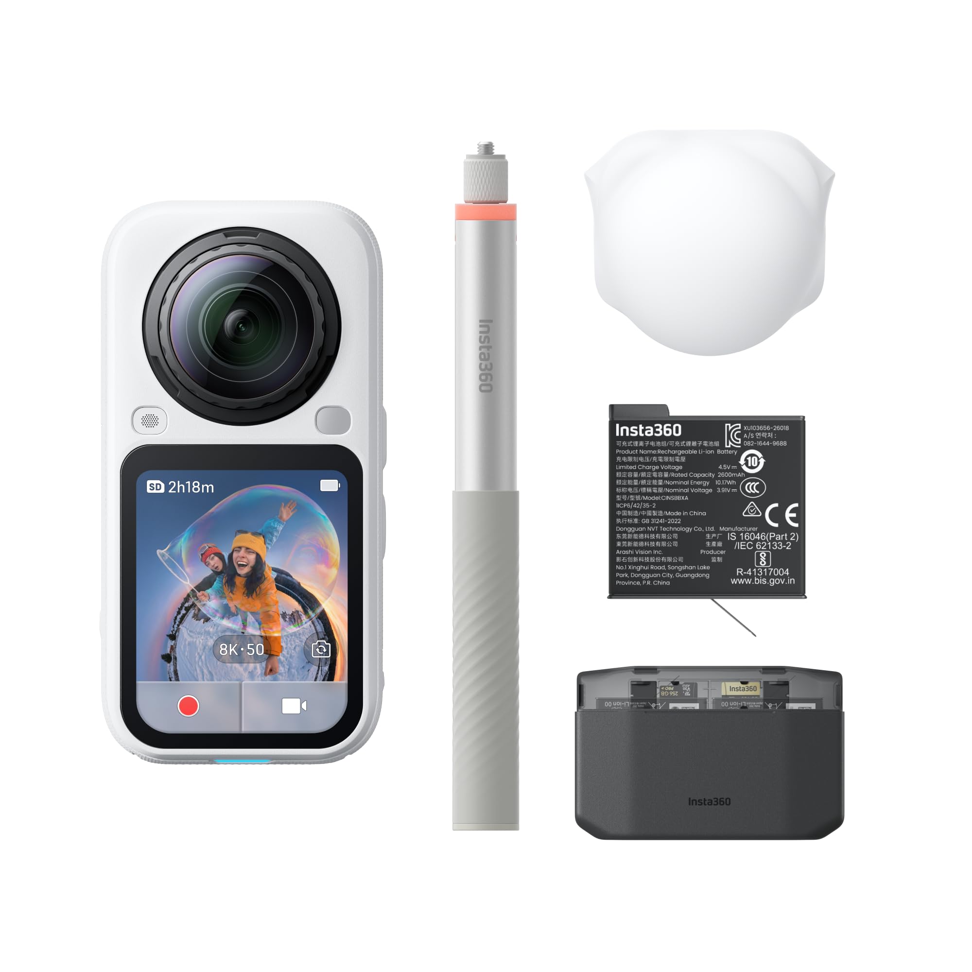 Insta360 X6 Essential Bundle Arctic White Action Kamera (8K 360&deg;-Kamera, 120 MP 360&deg;-Fotos, 2,32 Zoll OLED-Display) 