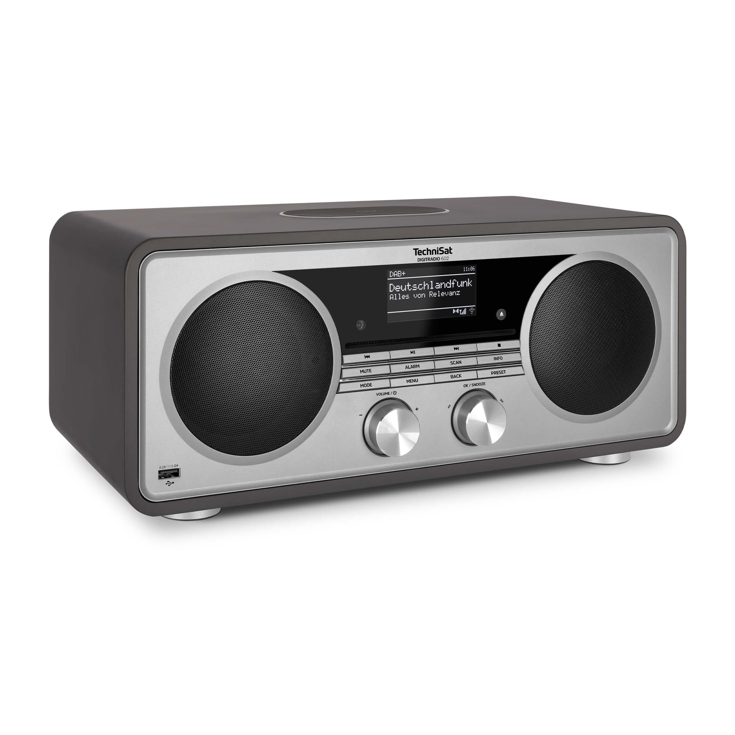 TechniSat DIGITRADIO 602, Anthrazit/Silber DAB+ Internetradio mit CD-Player (DAB+/UKW/Internet-Stereoradio mit CD-Player, Spotify Free und Wireless-Charging-Funktion) 