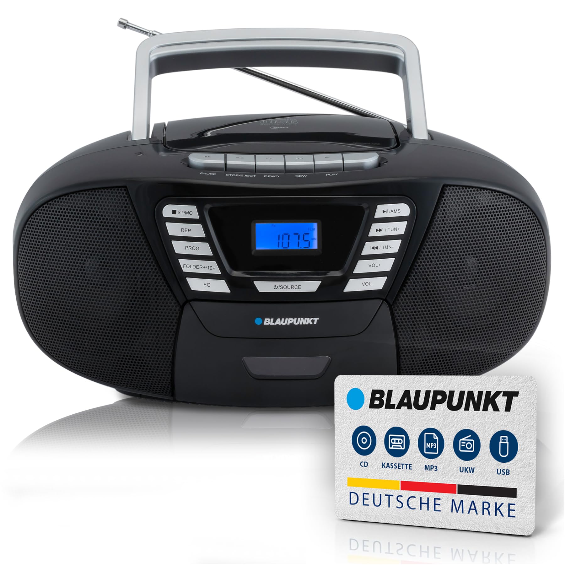 B 120 | Boombox mit CD Player und Bluetooth | Schwarz 