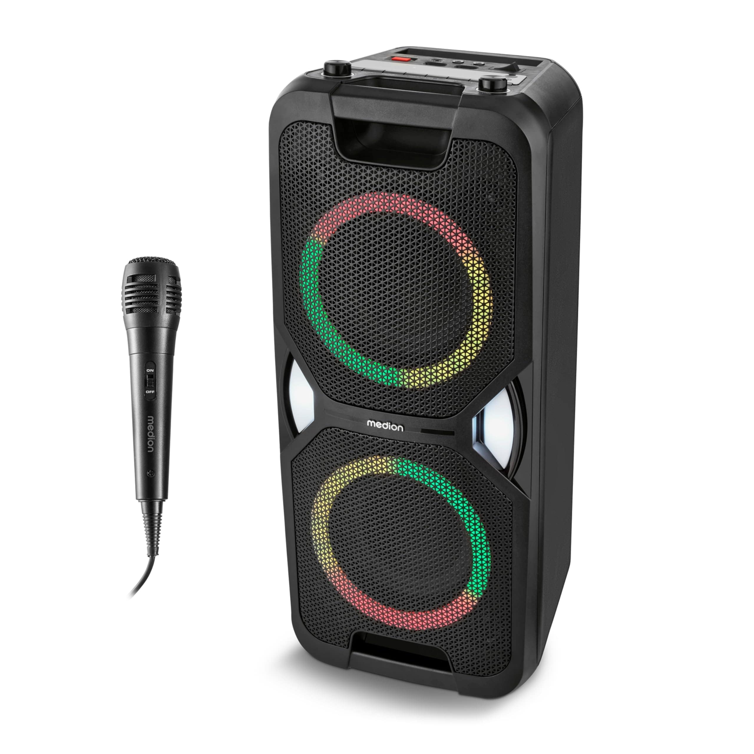 Medion Partylautsprecher MD400000 LIFE PE-1 Pure (PLL-UKW Radio, Bluetooth&reg; 5.4, satter Sound, verschiedene Lichteffekte, X-Bass Bassanhebung, inkl. Mikrofon, 2 x 25 W RMS Ausgangsleistung) 