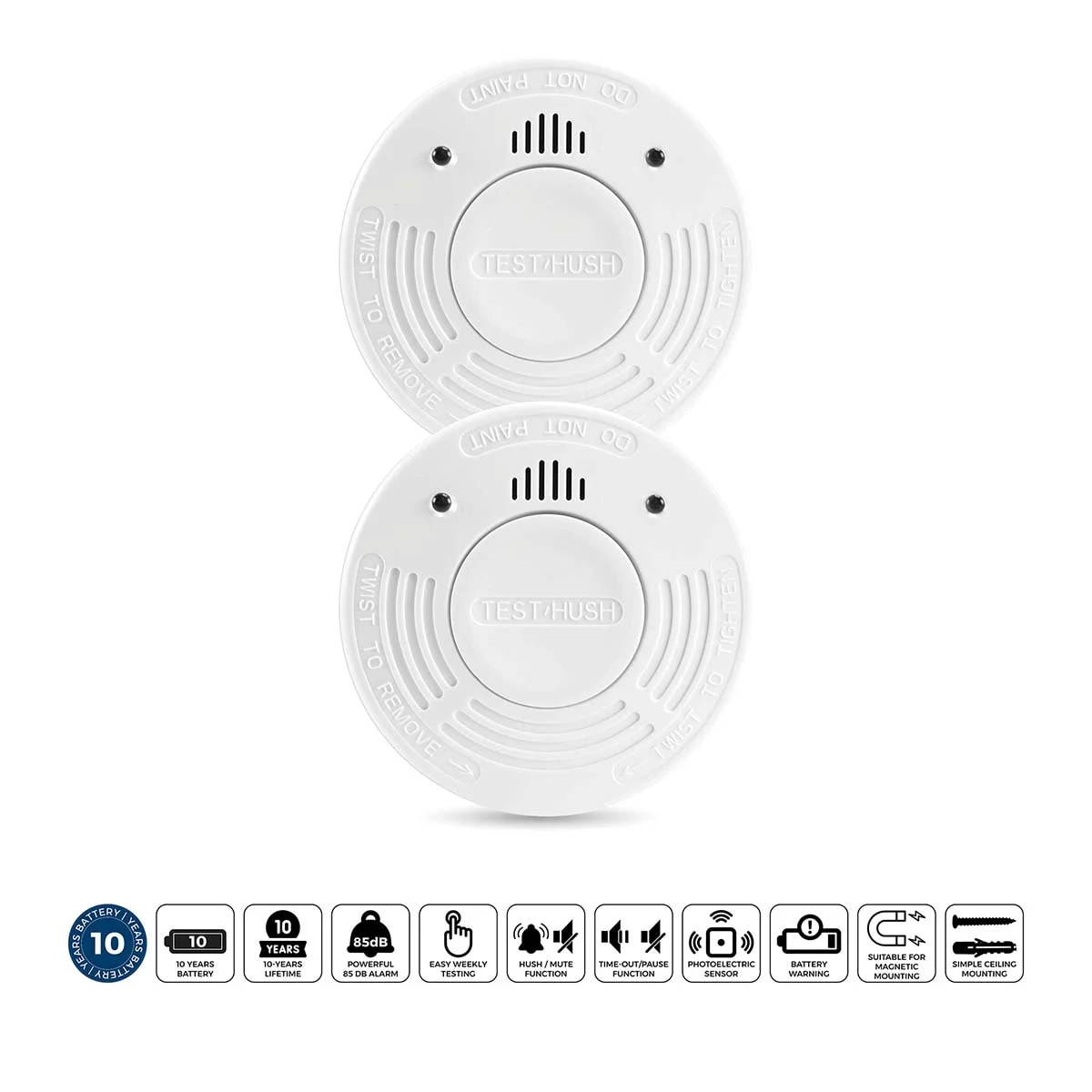 Alecto SD1010 Rauchmelder mit 10 Jahren Batterie- und Sensorlaufzeit 2er-Pack Wei&szlig; (Doppelpack) 