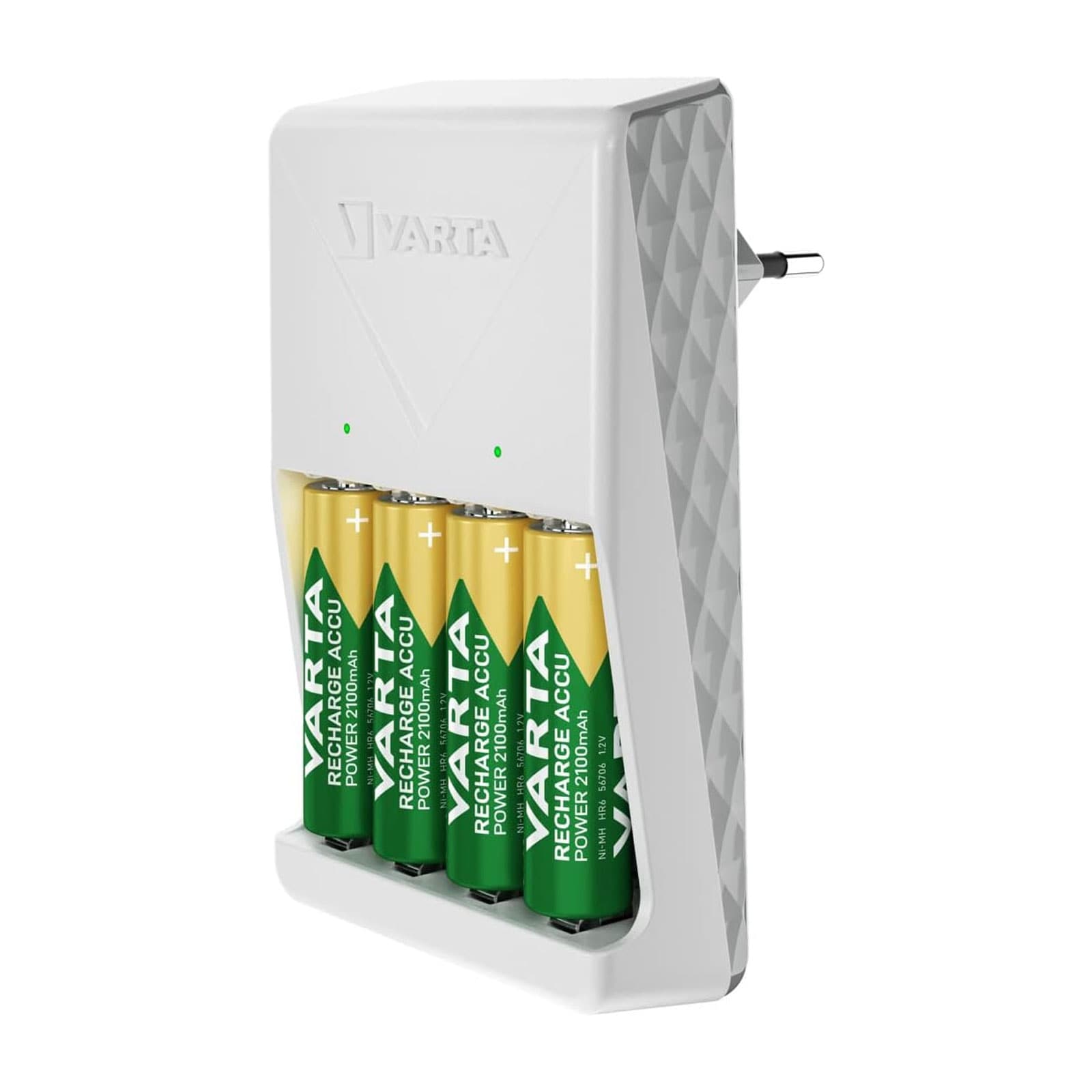 VARTA Ladeger&auml;t Plug Charger 4x AA 56706 2100mAh (4,5 h Ladezeit, l&auml;dt 2 oder 4 AA oder AAA Akkus, Ladeanzeige, 4x Recharge Accu Power AA 2100 mAh) 
