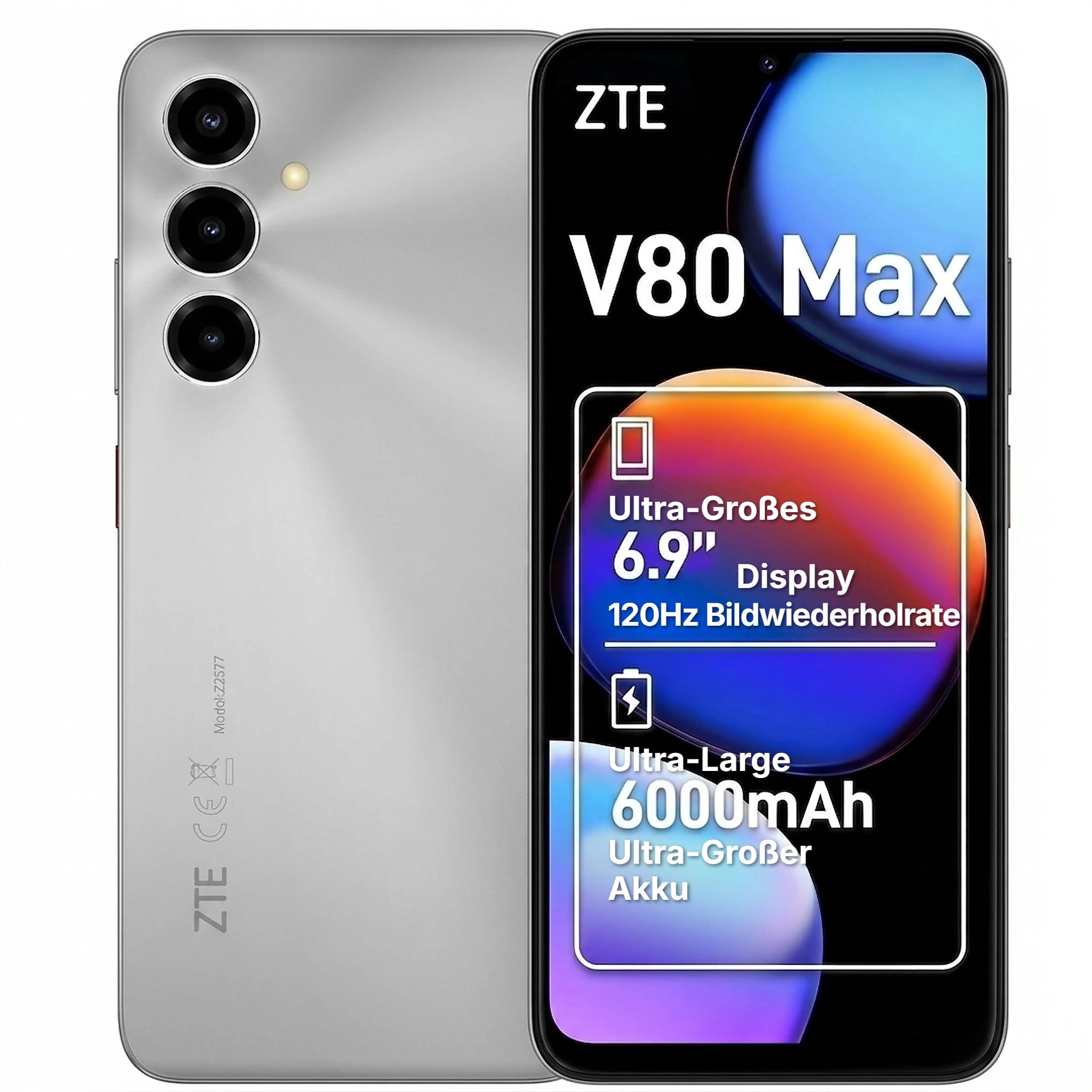 ZTE V80 Max 4GB + 128GB Stellar Silver Smartphone 