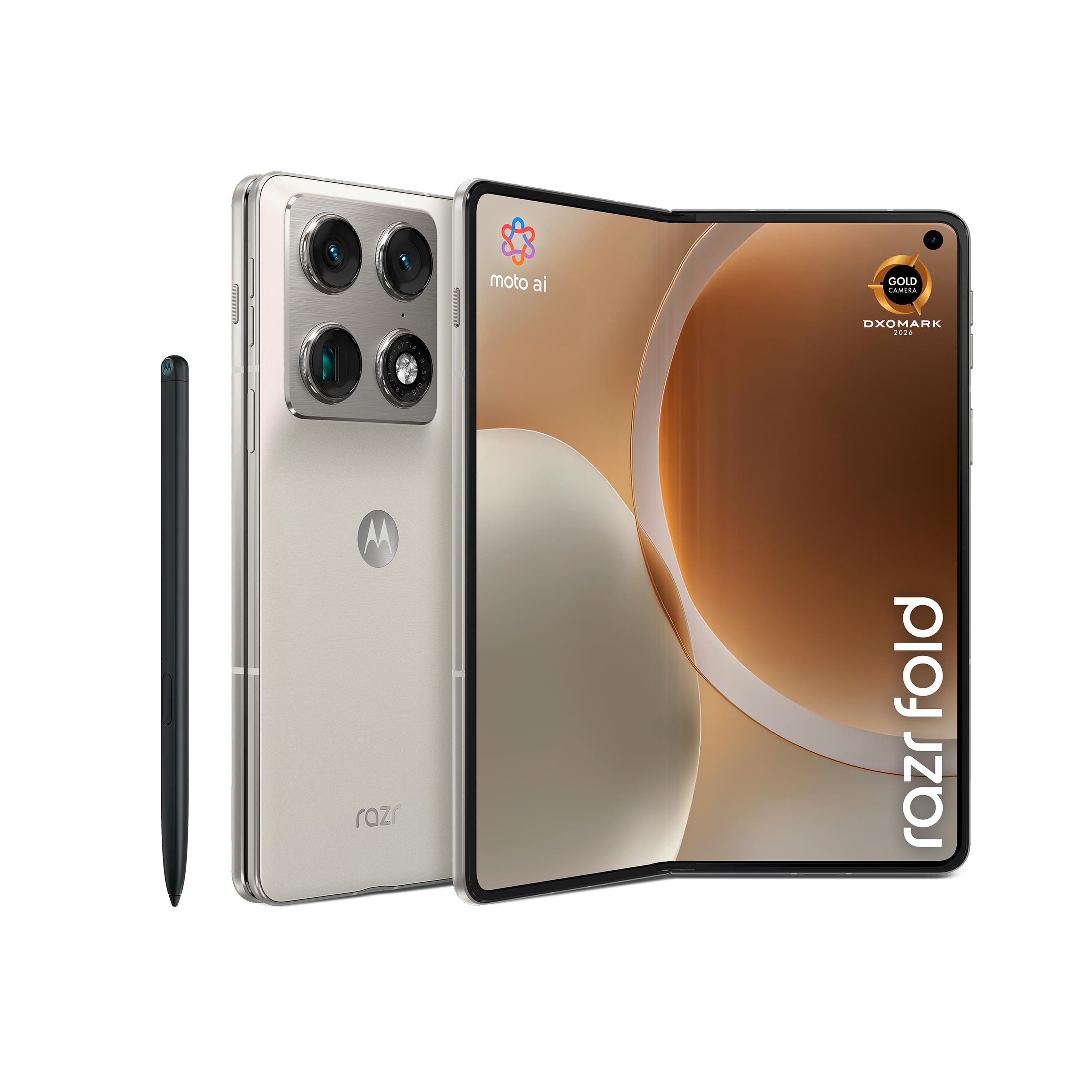 Motorola razr fold 16GB + 512GB PANTONE&reg; Lily White Smartphone (8,09 Zoll, 50 MP, Triple-Kamera, 6.000-mAh, Octa-Core, Fingerabdrucksensor, Gesichtserkennung, faltbar, Wei&szlig;) 