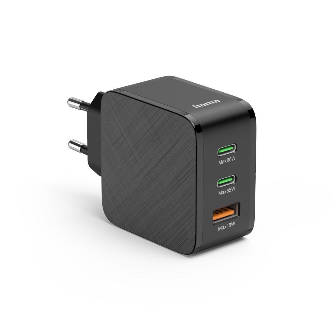 HAMA Schnellladeger&auml;t, 2x USB-C PD, 1x USB-A QC, 65 W, Schwarz (00201965) 
