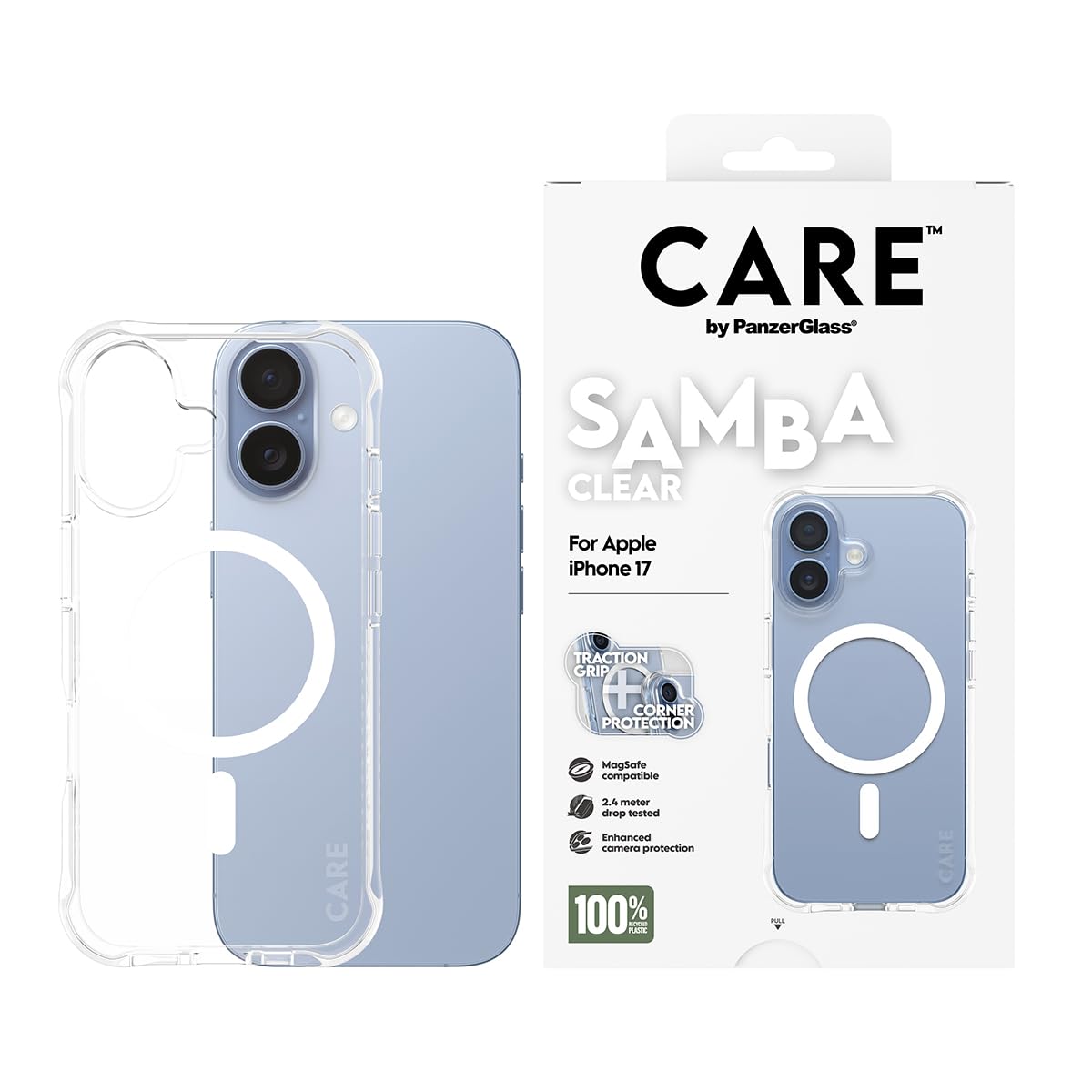 PanzerGlass CARE by PanzerGlass Fashionable Case Samba iPhone 17, Transparent/Wei&szlig; (CR22326) 