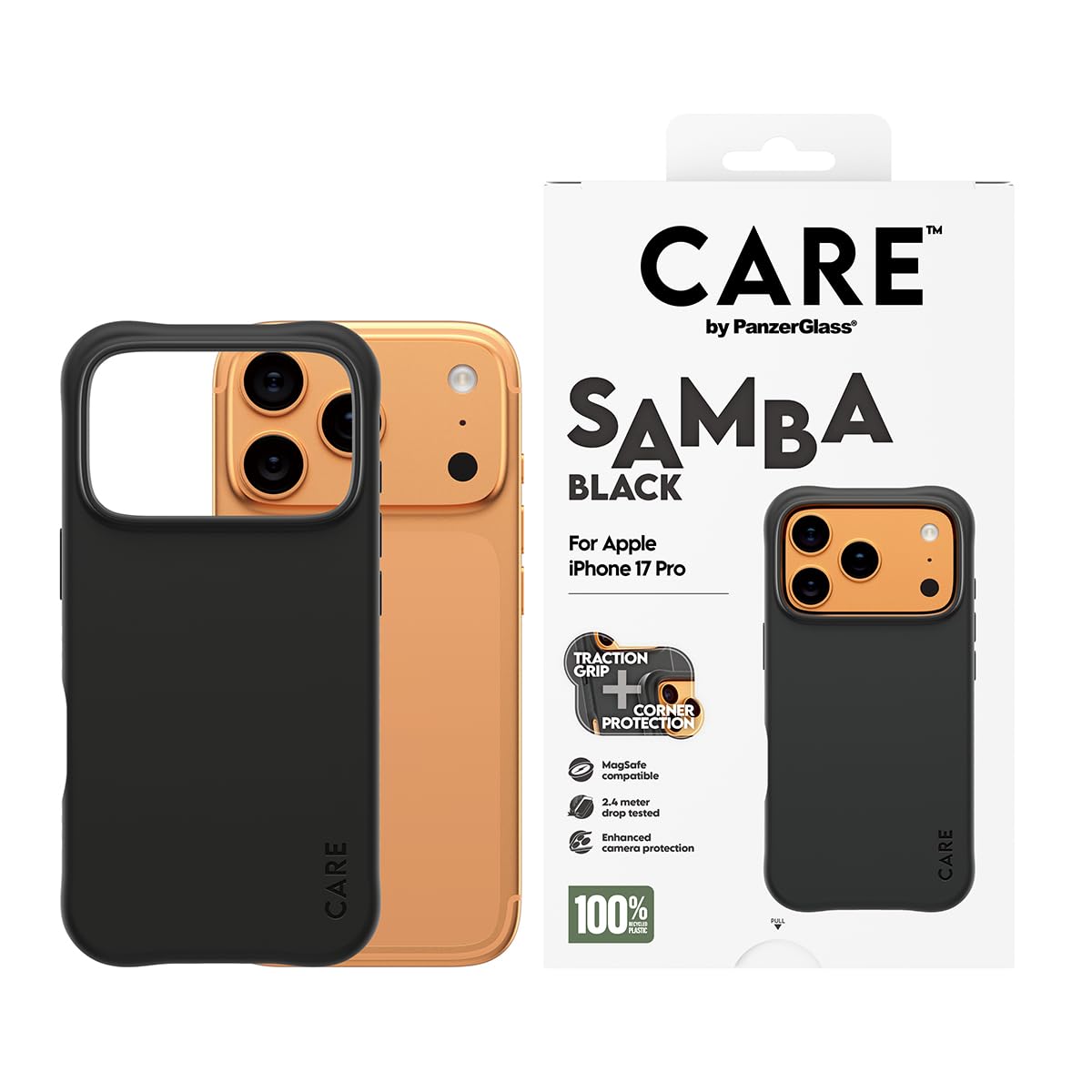 PanzerGlass CARE by PanzerGlass Fashionable Case Samba mit MagSafe f&uuml;r iPhone 17 Pro, Schwarz (CR37427) 