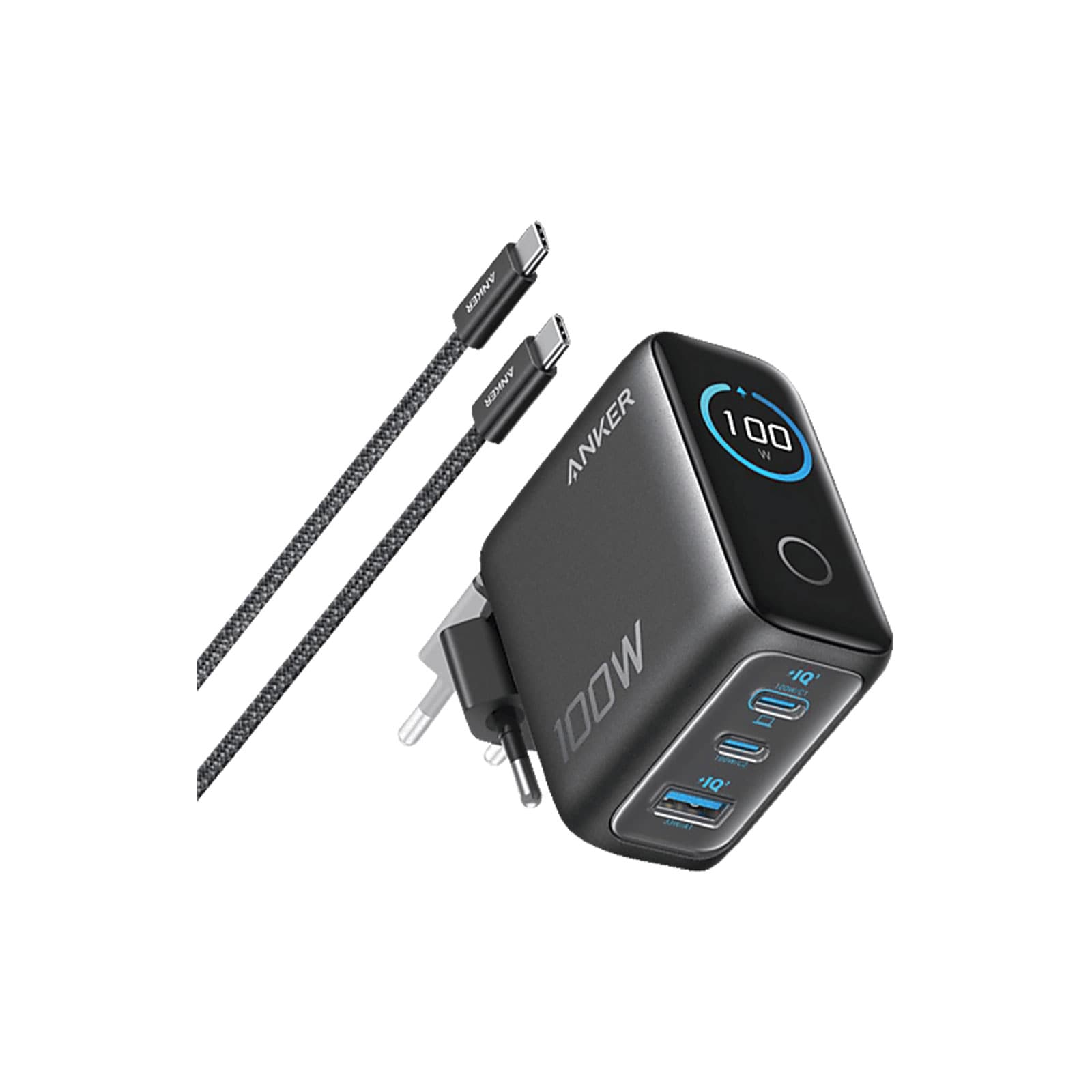 Anker Nano 100W 3-Port Ladeger&auml;t, inklusive USB-C Kabel, 2x USB-C, 1x USB-A, Schwarz 