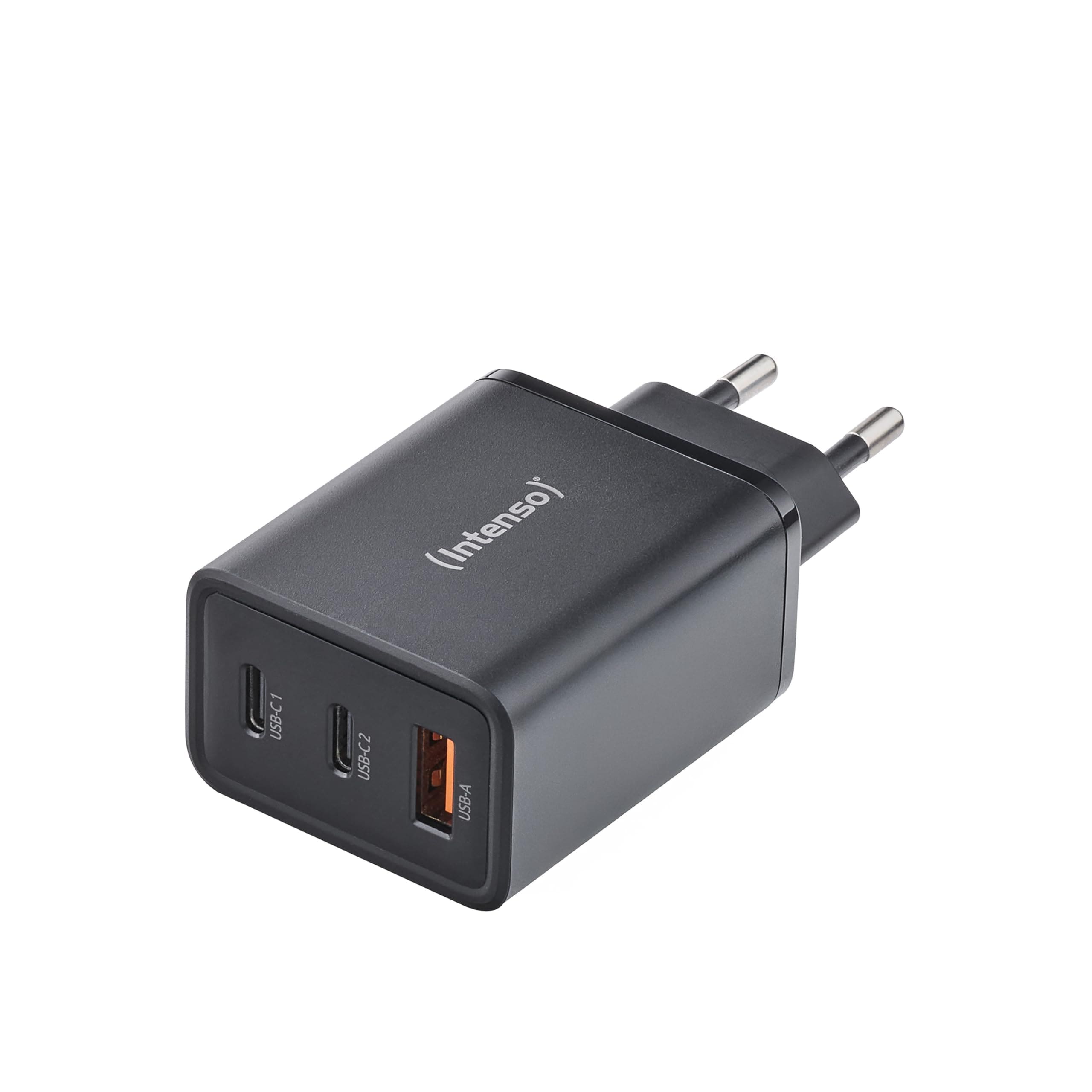 Intenso Power Adapter W65ACC GaN, USB Netzteil mit 1x USB-A und 2x USB-C Anschl&uuml;ssen, Schwarz (65 W, PD 3.0, PPS, QC 4.0, 7806510) 