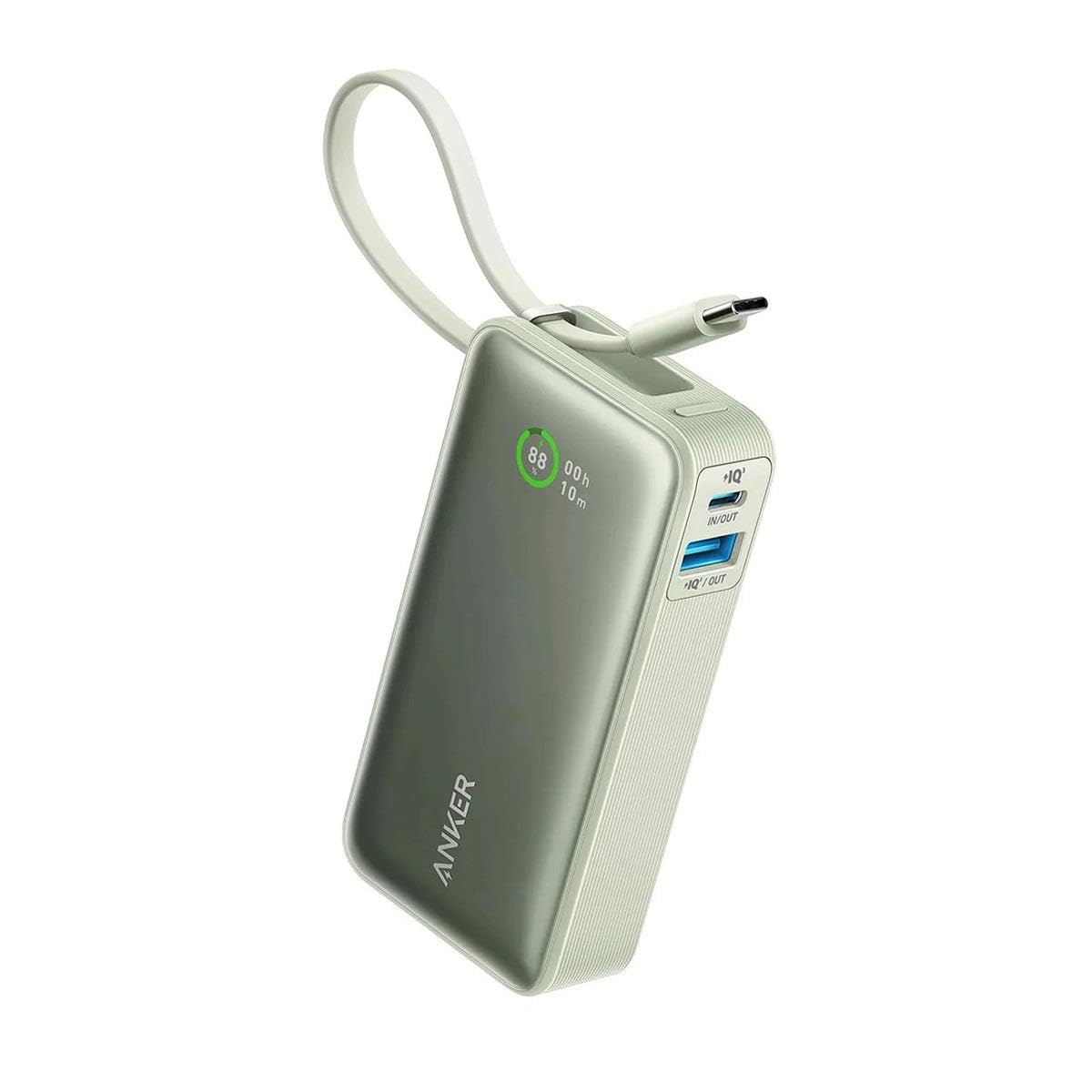 Anker Nano Powerbank (10.000mAh, 30W, Integriertes USB-C Kabel), Gr&uuml;n 