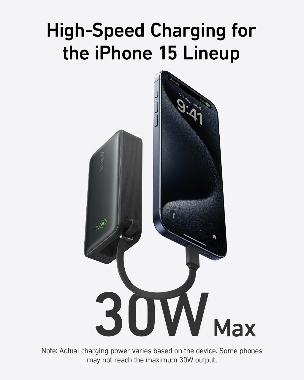 Anker Nano Powerbank (10K, 45W, Integriertes einziehbares USB-C Kabel) 
