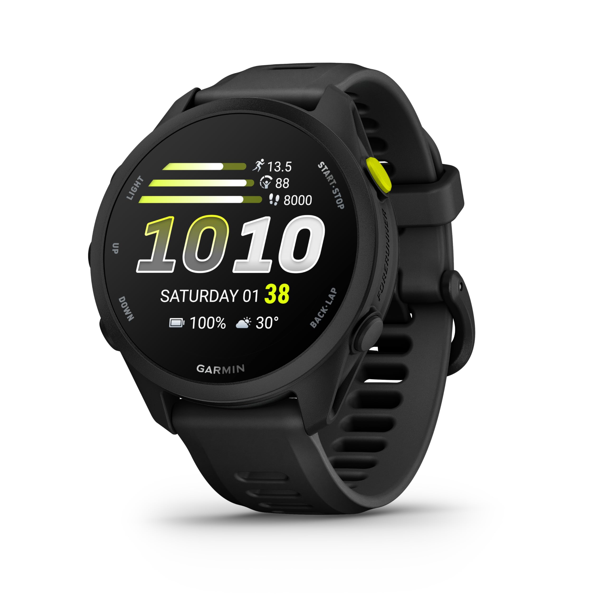 Garmin Forerunner 70 Schwarz mit Schnellwechsel-Silikon Armband 20 mm Smartwatch (Herzfrequenzmessung, Schrittz&auml;hler, Laufuhr) 