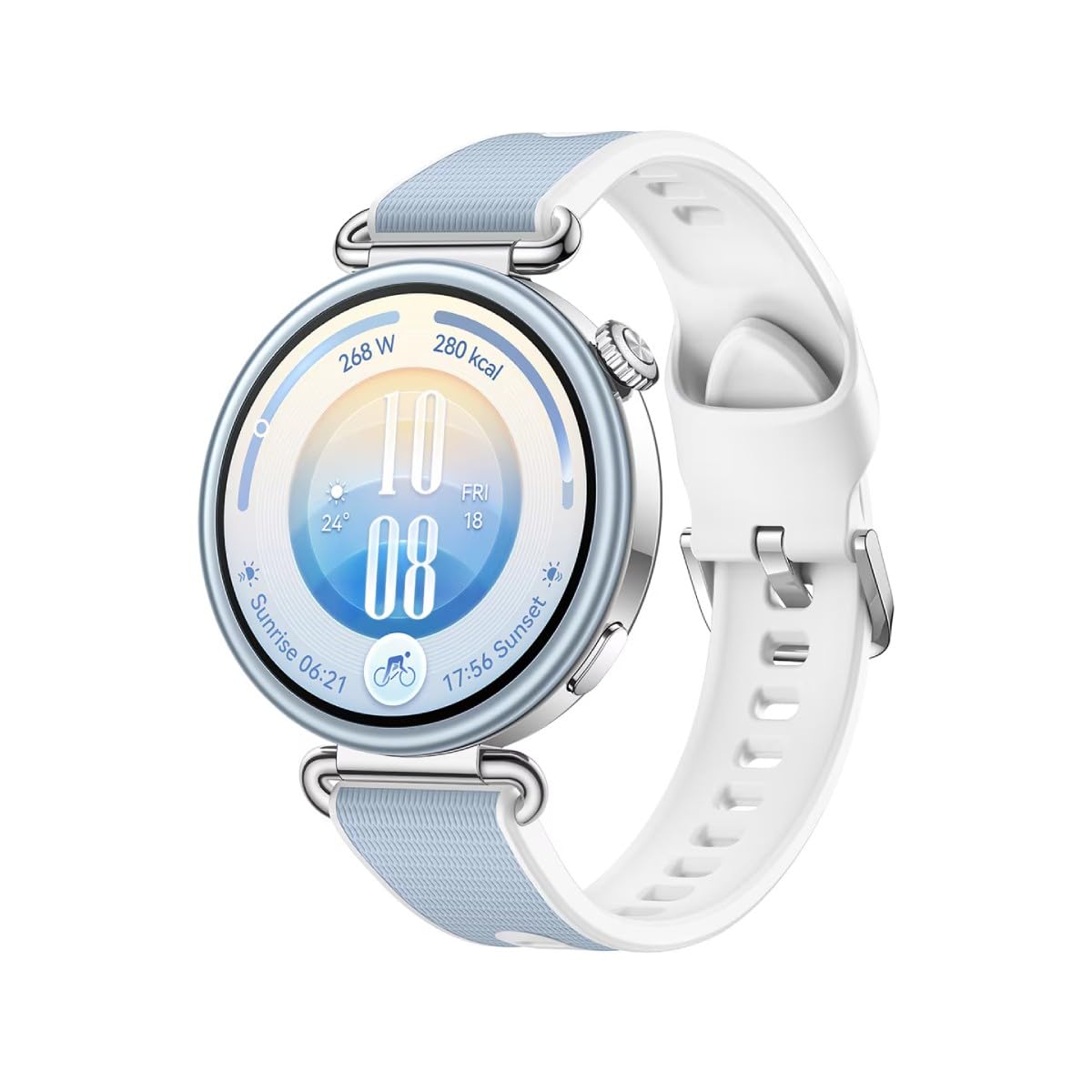 Huawei WATCH GT 7, 41mm, Edelstahlgeh&auml;use + blau-wei&szlig;es Fluorelastomer-Armband Smartwatch (Herzfrequenzmessung) 