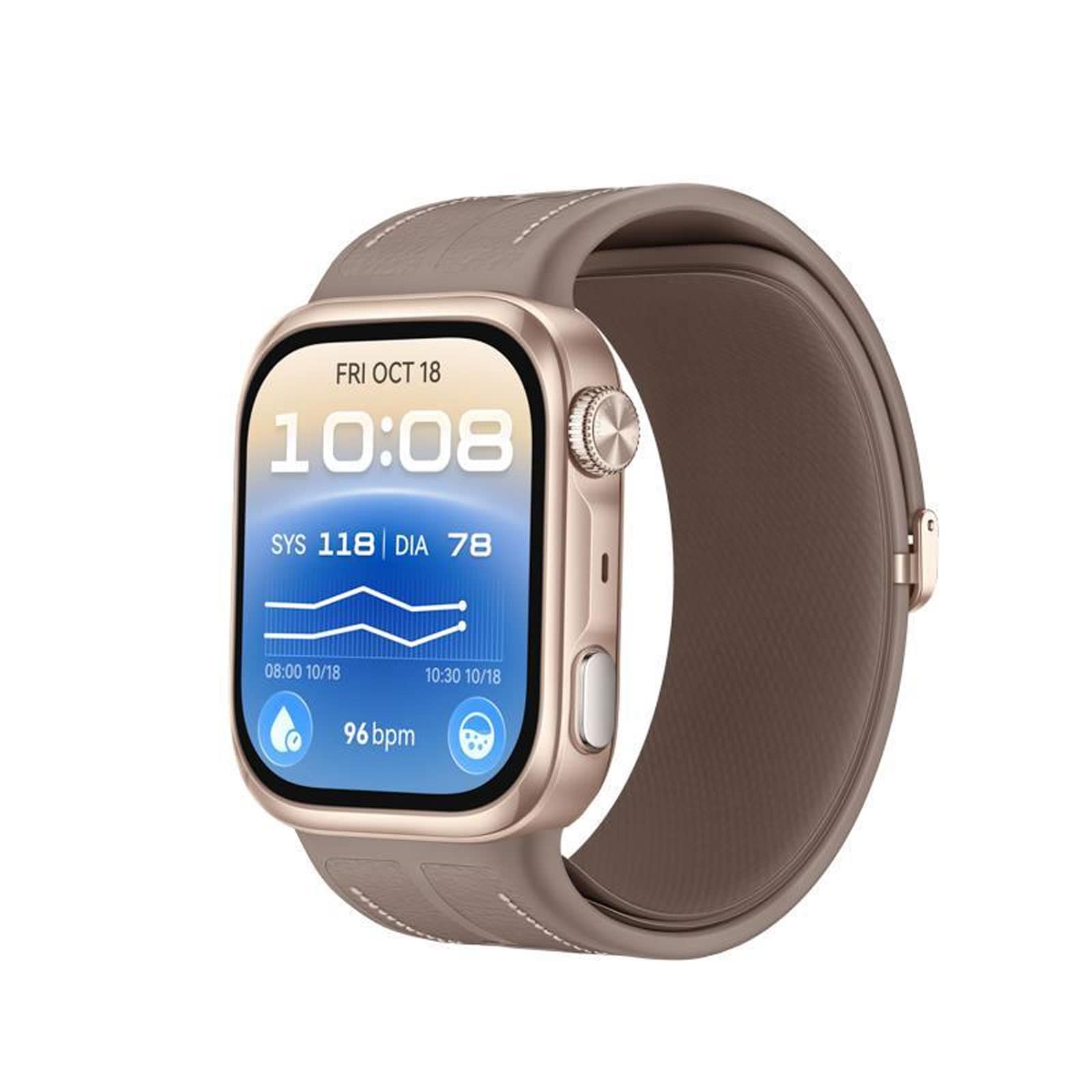 Huawei Watch D3 Goldfarbenes Geh&auml;use aus Aluminiumlegierung mit sandfarbenem Kunstlederarmband Smartwatch (Herzfrequenzmessung) 