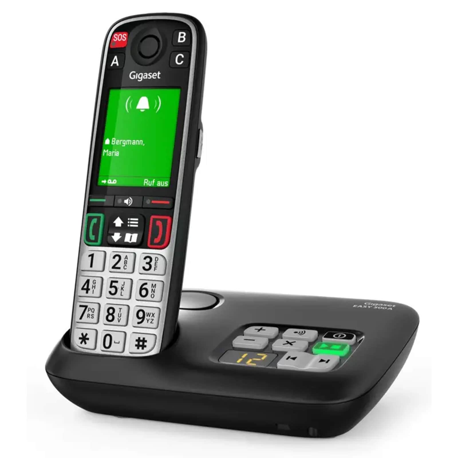 Gigaset EASY 500A, Schwarz Schnurloses Telefon (Seniorentelefon, Gro&szlig;e Tasten, Basisstation, 1 Mobilteil, mit Anrufbeantworter,) 